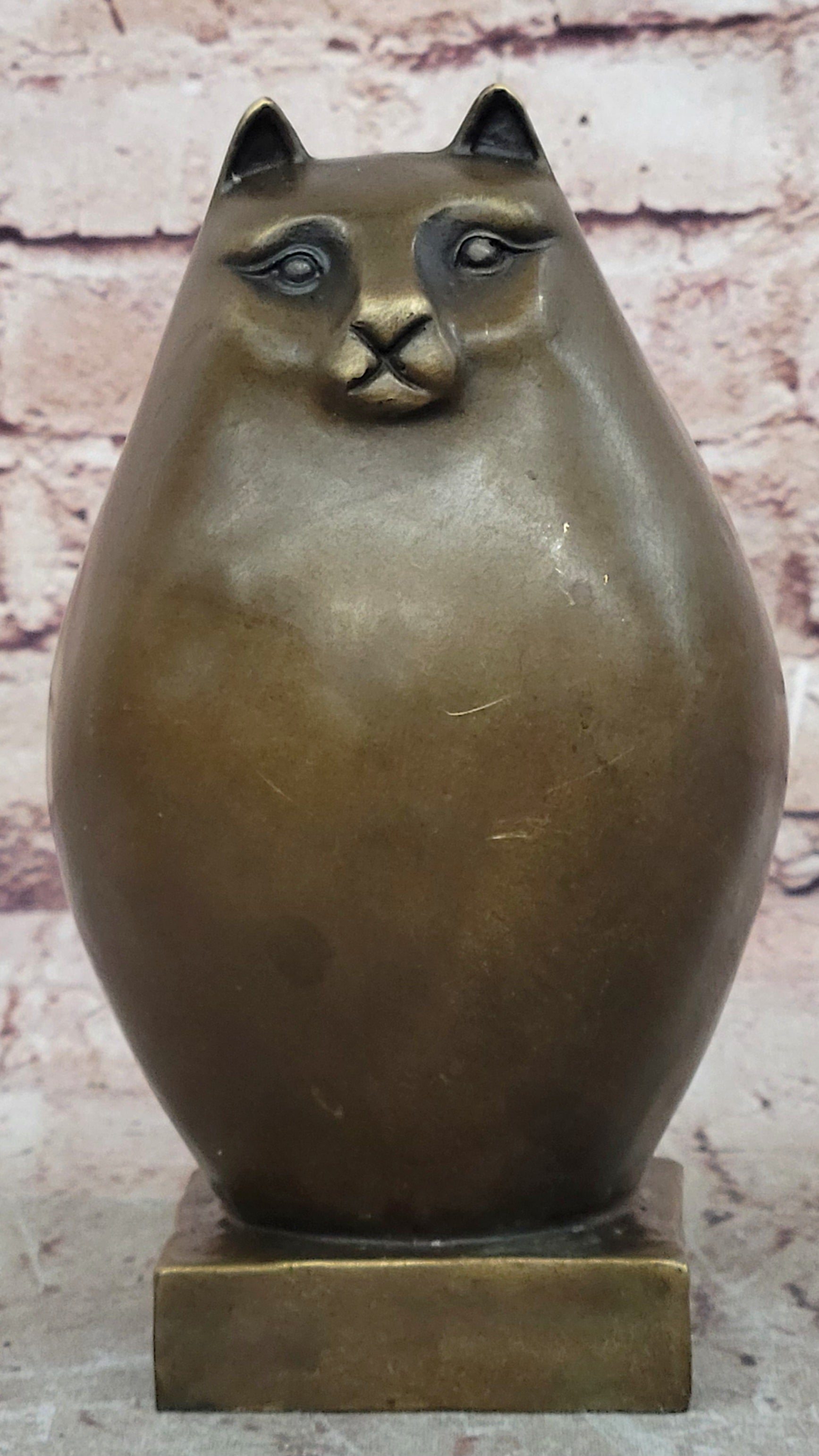 Bronze Sculpture Chubby Cat Signed Original Handcrafted Figurine Figure Statue