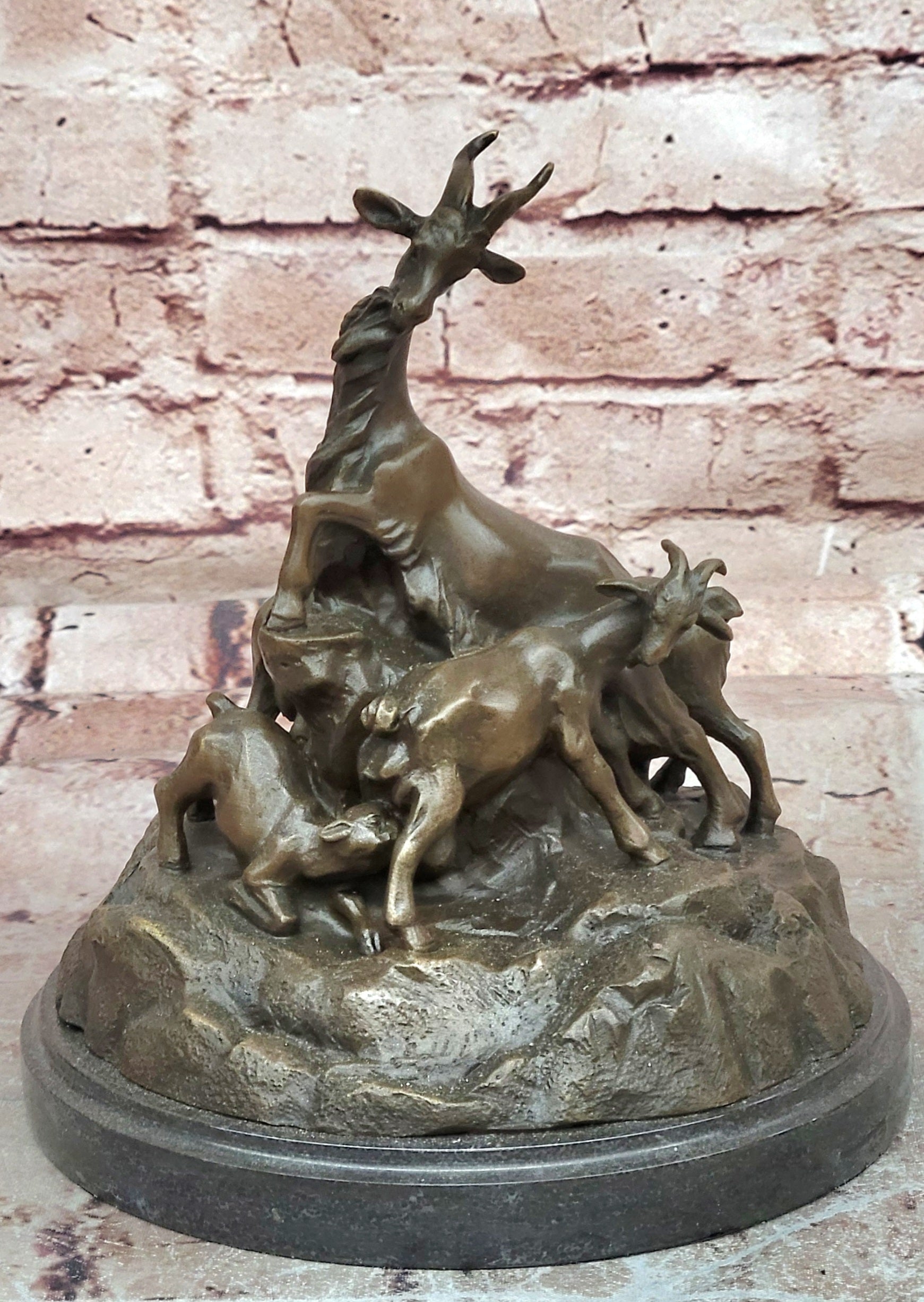 Signed Delabrierre Bronze Mountain Goats Sculpture Detailed Fine Art Decor
