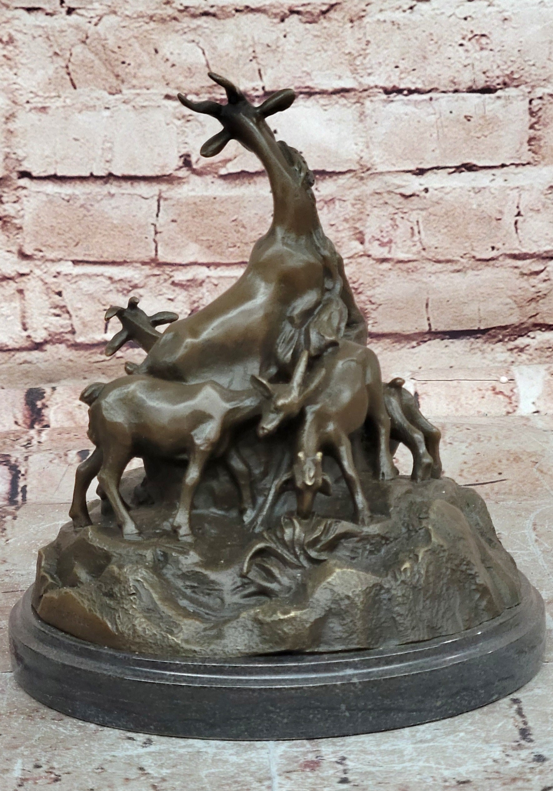 Signed Delabrierre Bronze Mountain Goats Sculpture Detailed Fine Art Decor
