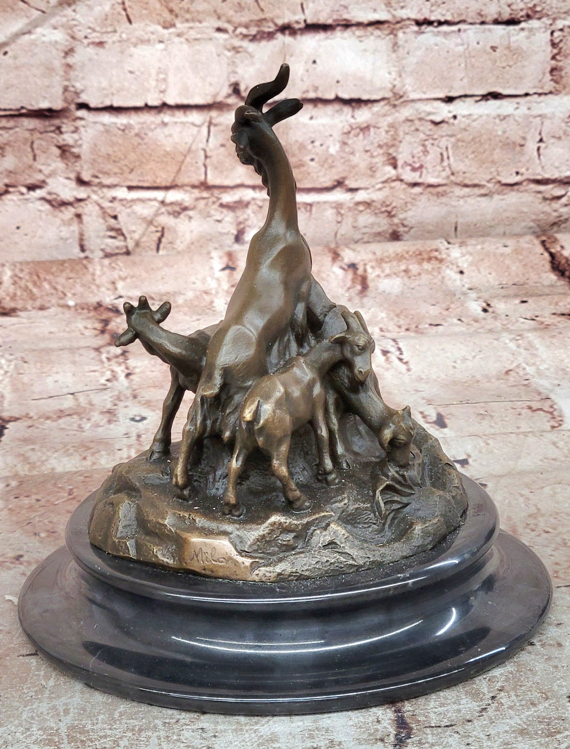 Milo Bronze Farm Animal Sculpture Goat Family Fine Art Figurine Statue