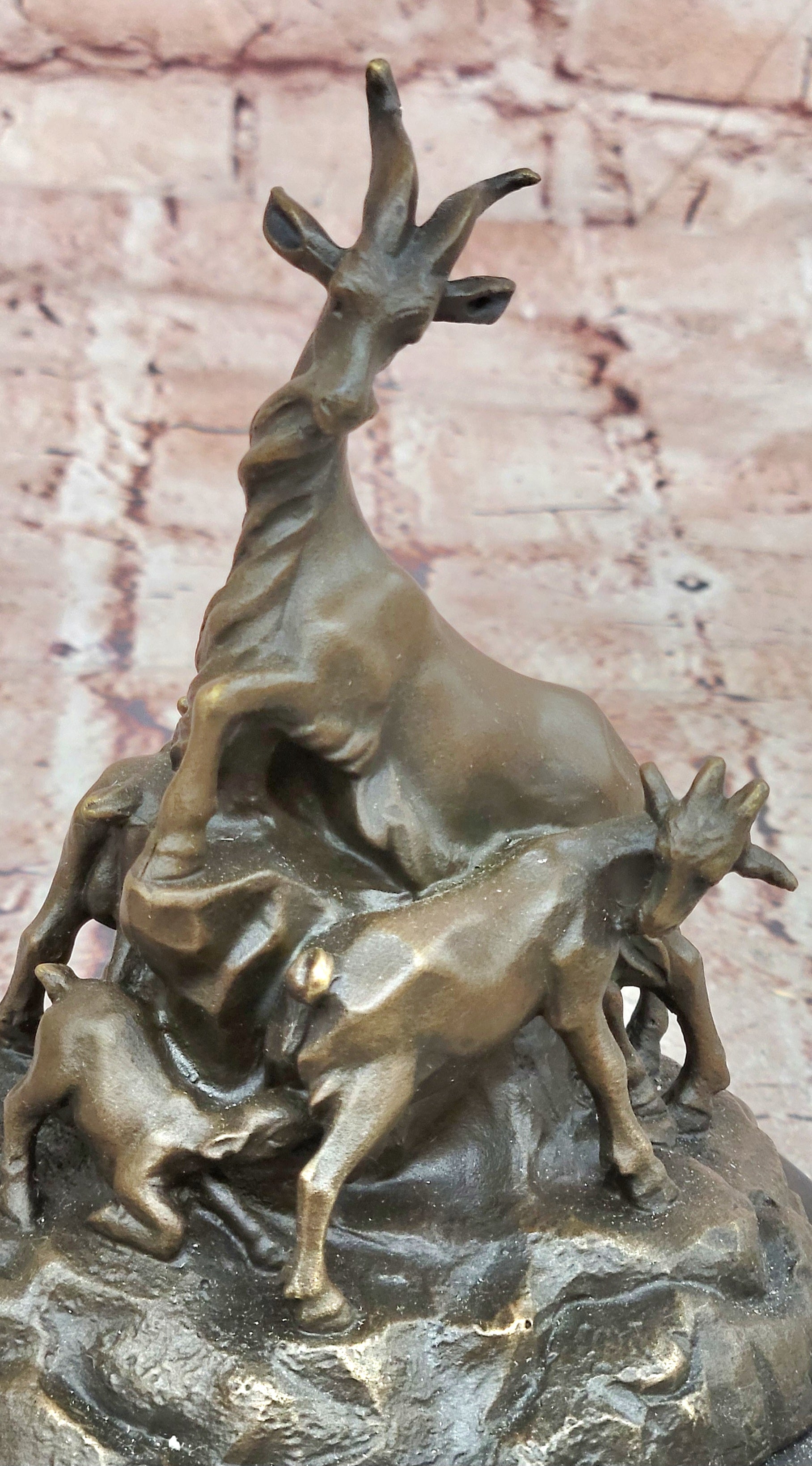 Milo Bronze Farm Animal Sculpture Goat Family Fine Art Figurine Statue