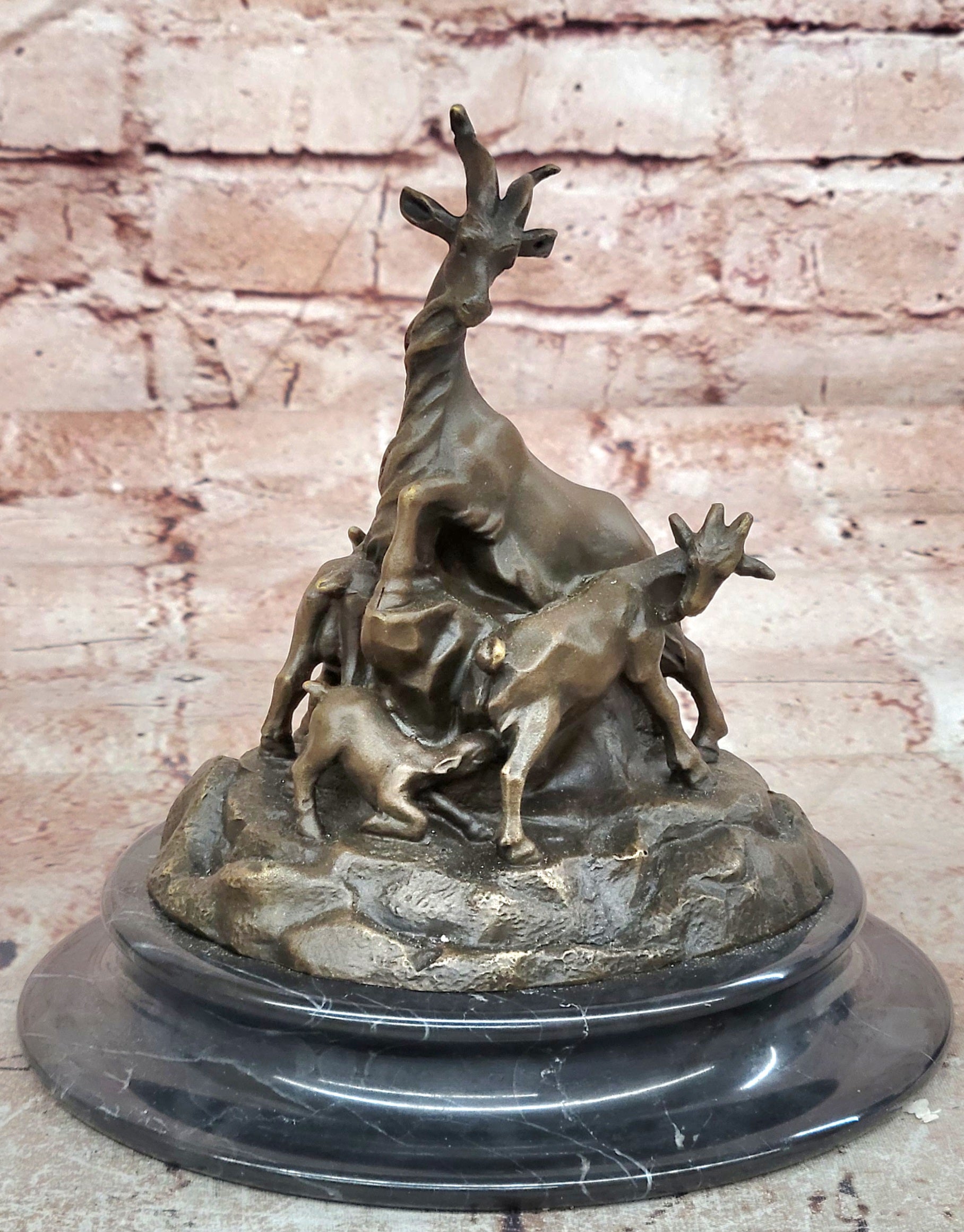 Milo Bronze Farm Animal Sculpture Goat Family Fine Art Figurine Statue