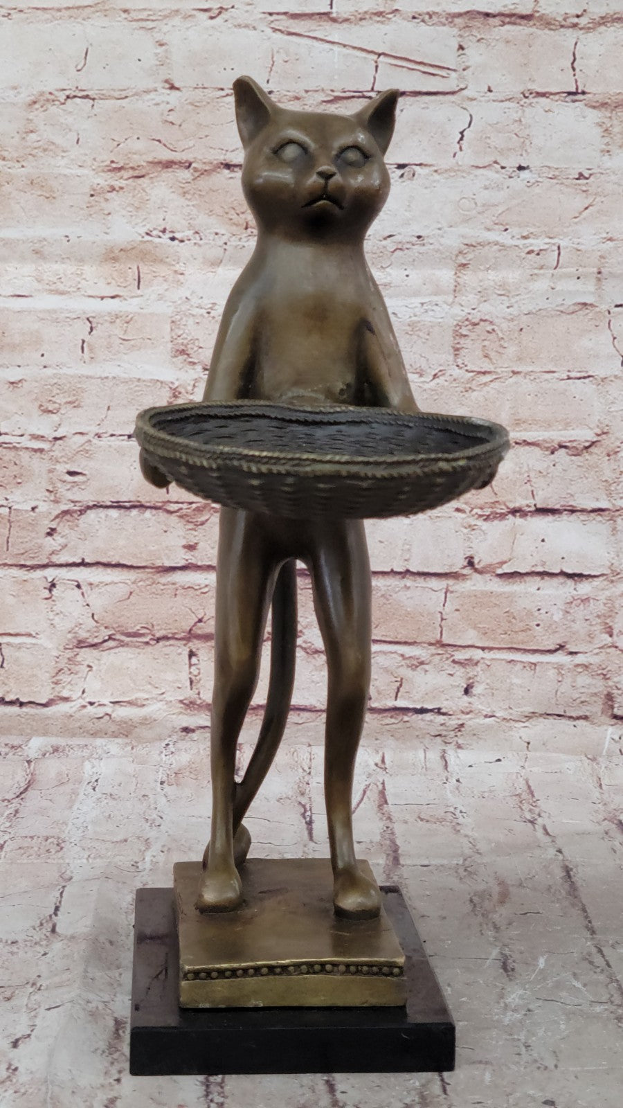 Quality Heavy Solid Bronze Cat Feline business card holder sculpture art 15" tal