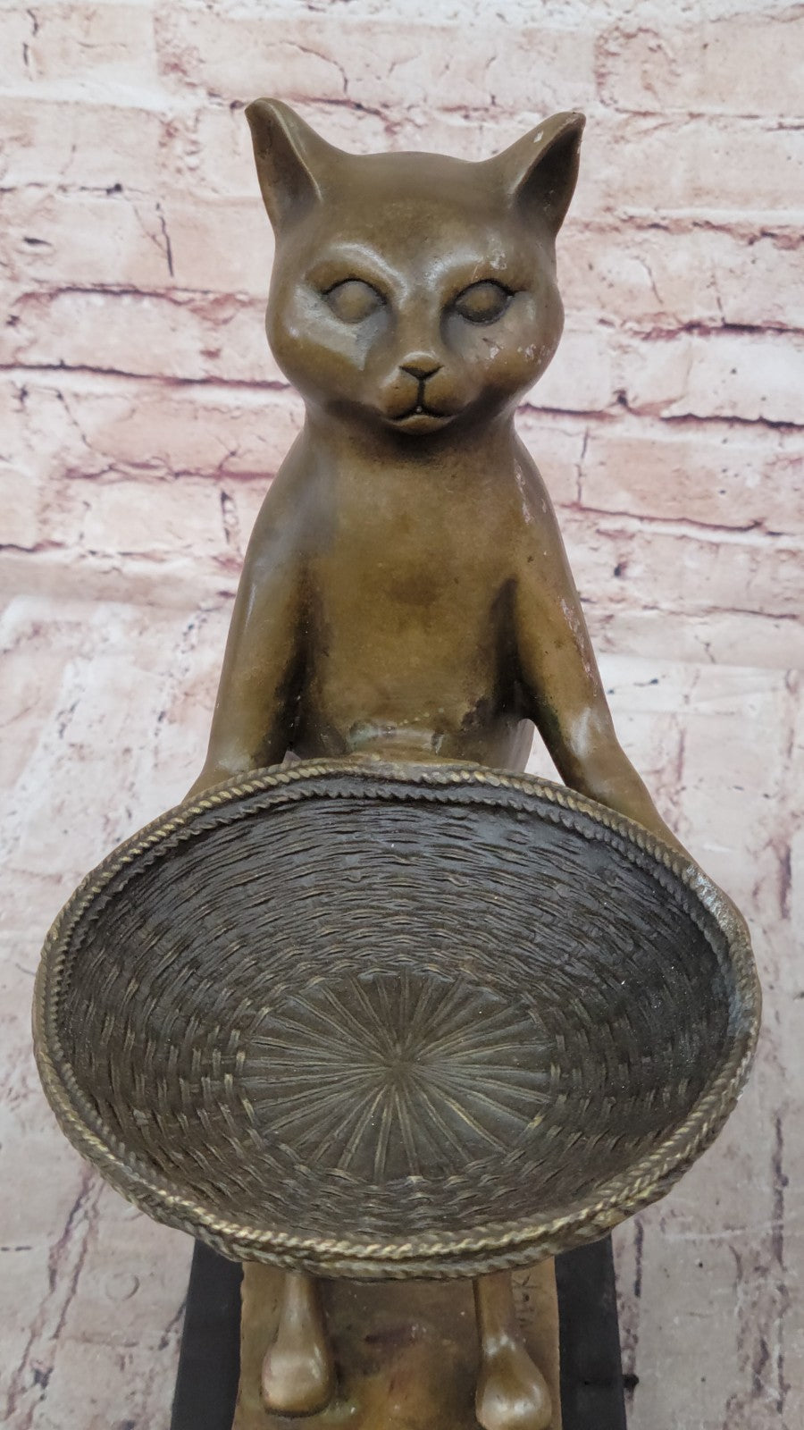 Quality Heavy Solid Bronze Cat Feline business card holder sculpture art 15" tal