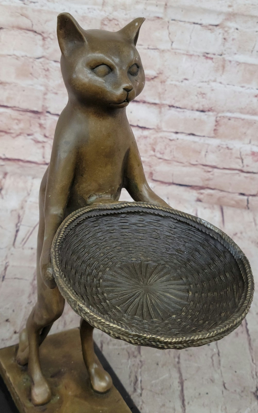 Quality Heavy Solid Bronze Cat Feline business card holder sculpture art 15" tal