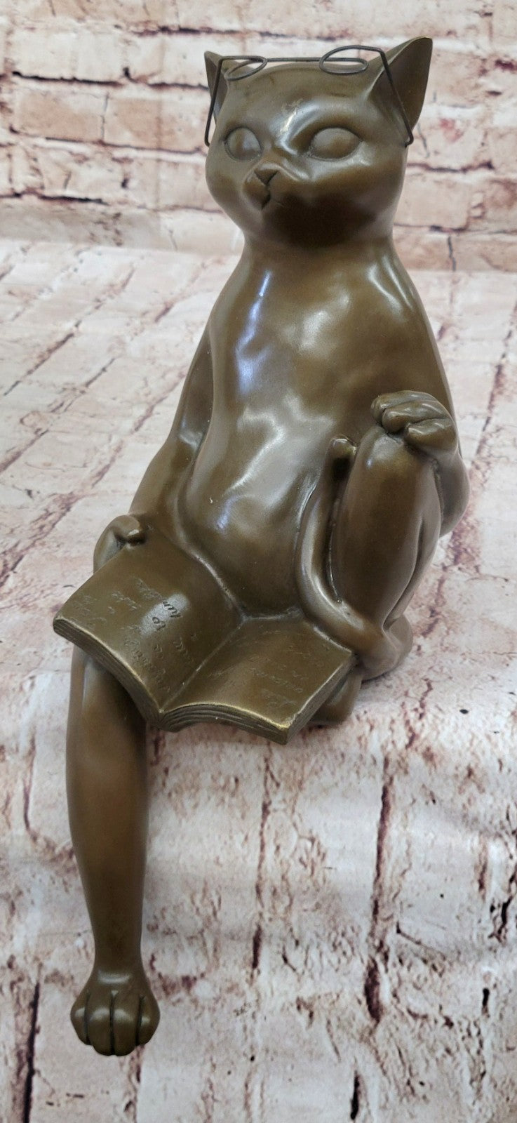 CAT Figurine STATUE Reading GLASSES 100% Bronze Indoor OUTDOOR Gift Hotcast