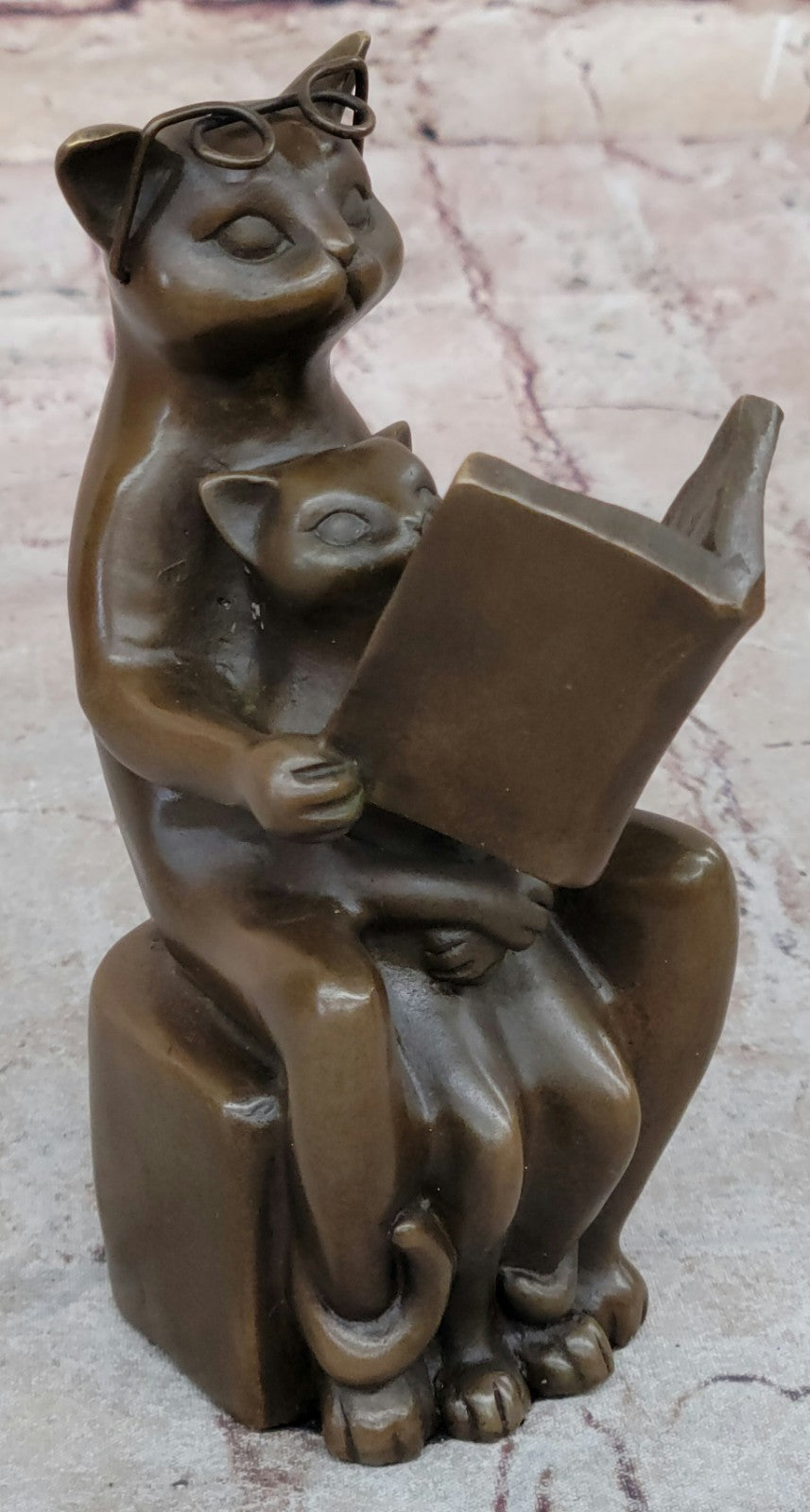 Hot Cast Signed Original Nick Cat with Eye Glasses and Baby Bronze Sculpture