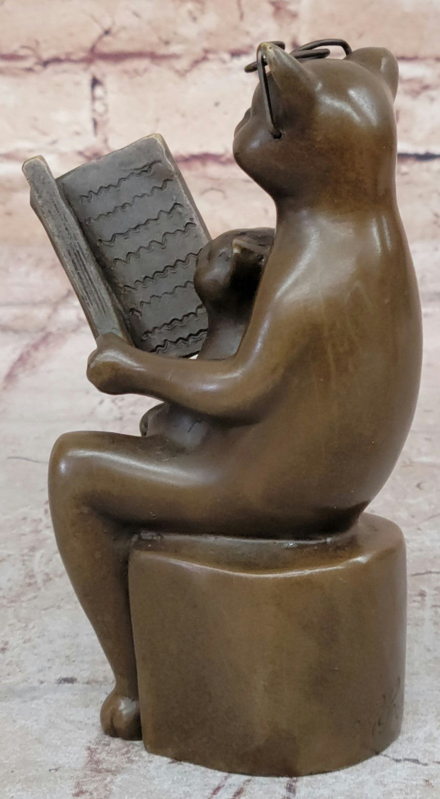 Hot Cast Signed Original Nick Cat with Eye Glasses and Baby Bronze Sculpture