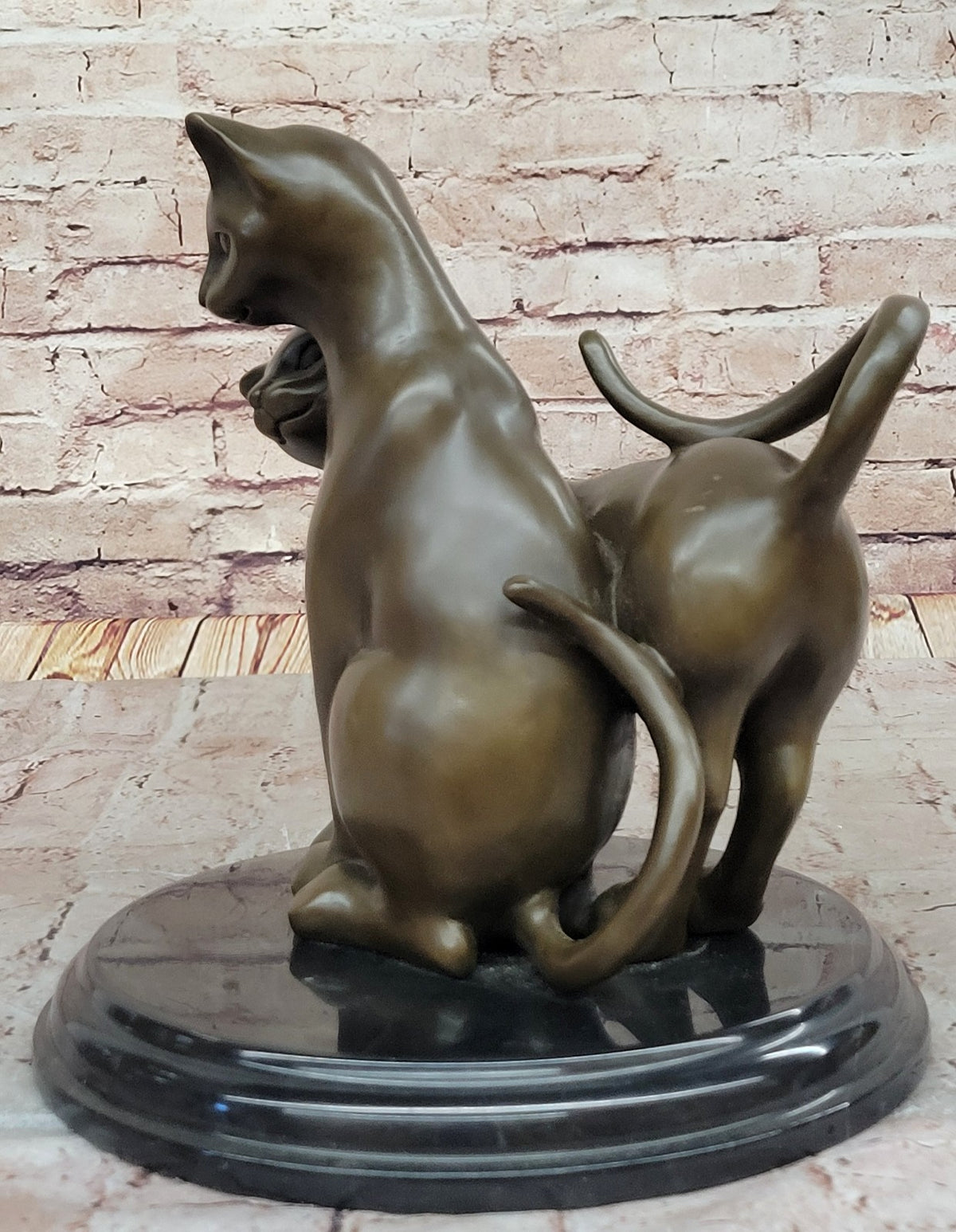 Hand Made European Made two Gorgeous Playful Cats Bronze Statue home and Garden