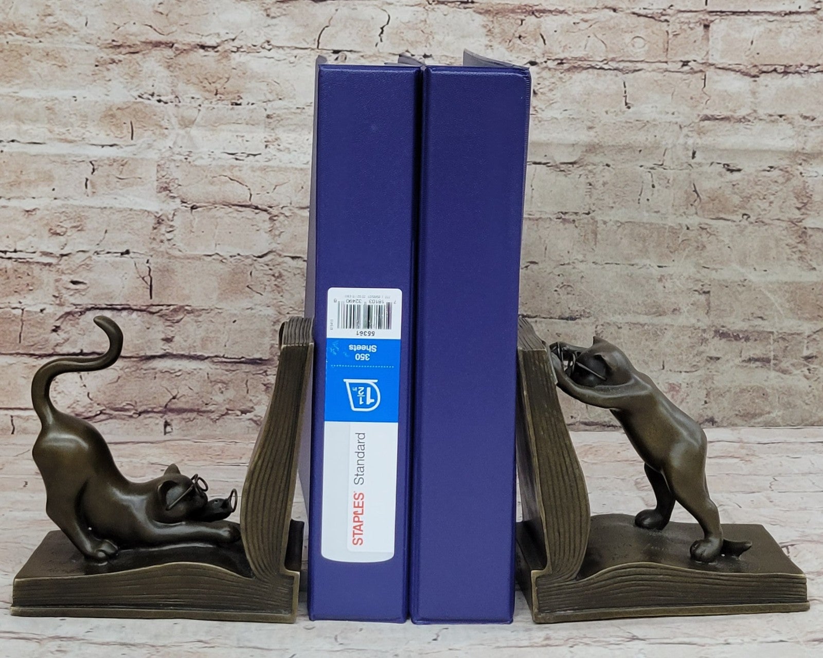 Home Decor Vintage Cat Bookends by Italian Artist Mario Nick Bronze Figurine Art