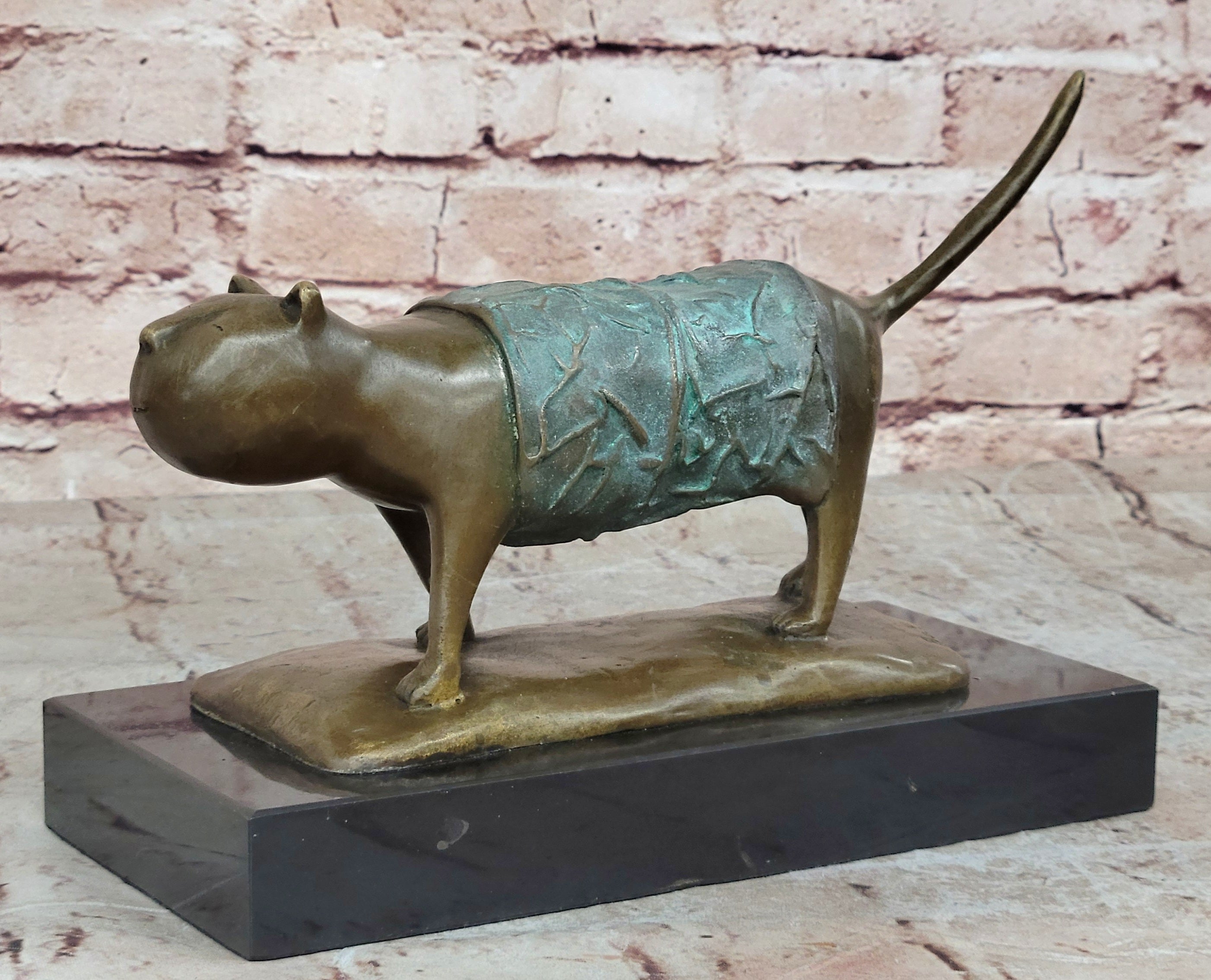 Abstract Modern Cat Bronze Sculpture: Hand Made Botero Feline Collectible