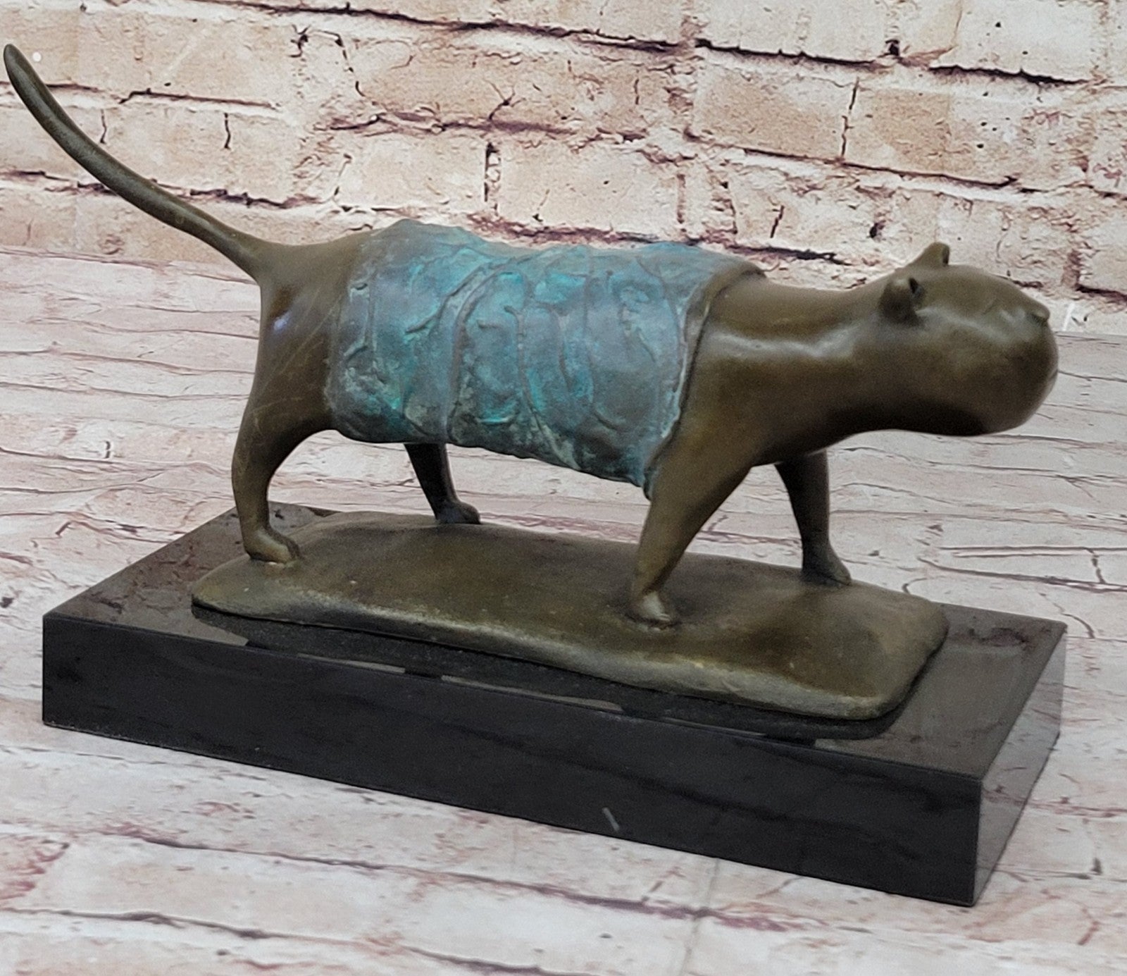 Botero Inspired Bronze Cat Sculpture with Exclusive Patina Finish Art