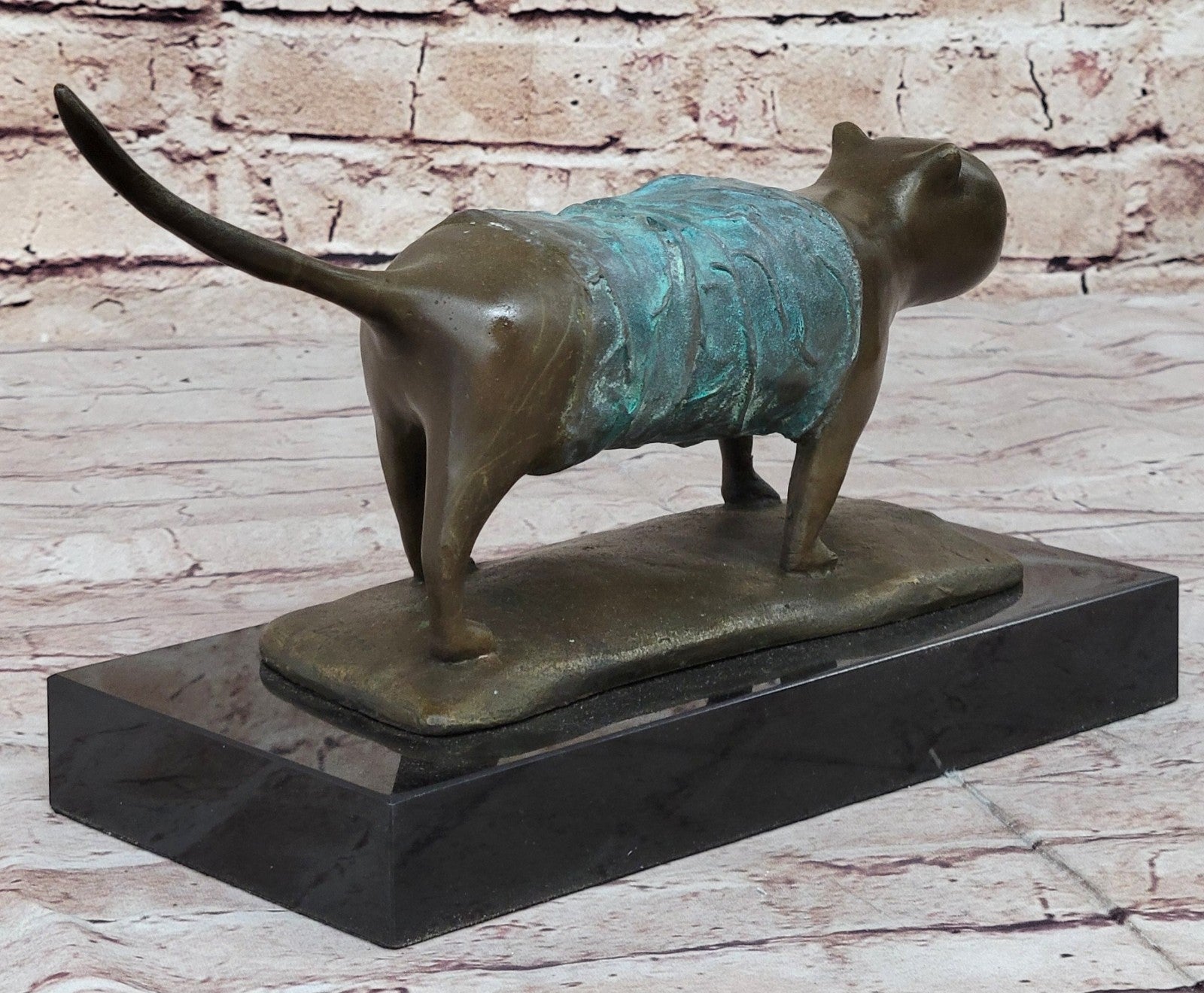 Botero Inspired Bronze Cat Sculpture with Exclusive Patina Finish Art