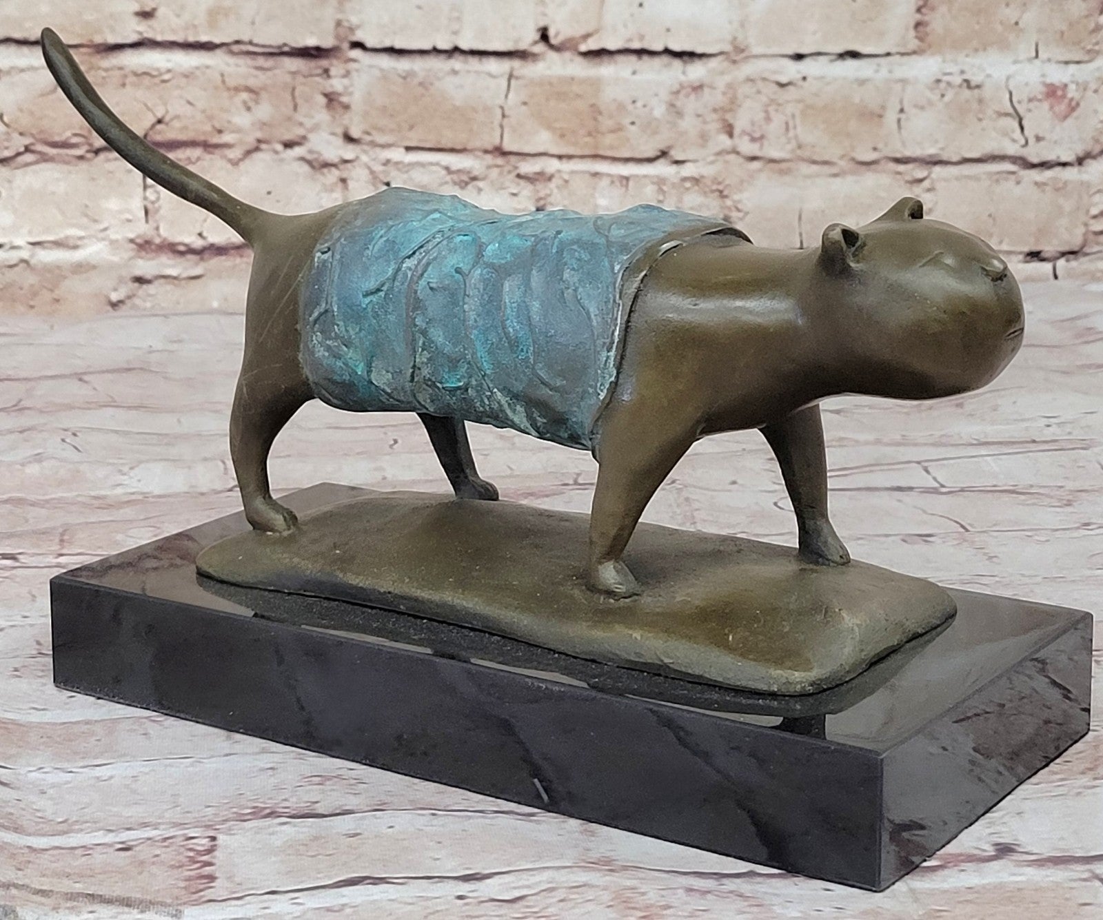 Botero Inspired Bronze Cat Sculpture with Exclusive Patina Finish Art