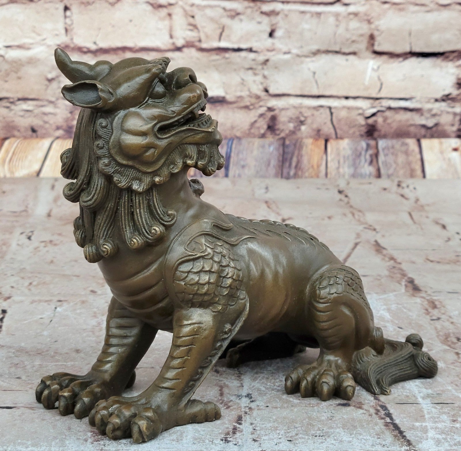 Exquisite Chinese Bronze Auspicious Lion Foo Dog Statue Signed Art