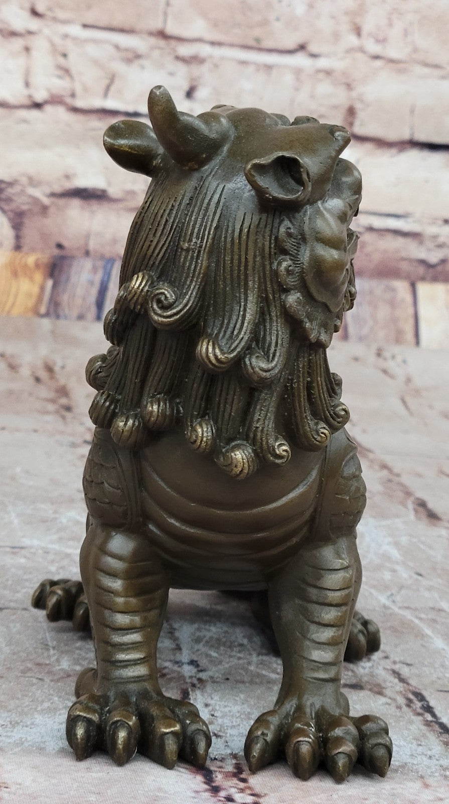 Exquisite Chinese Bronze Auspicious Lion Foo Dog Statue Signed Art