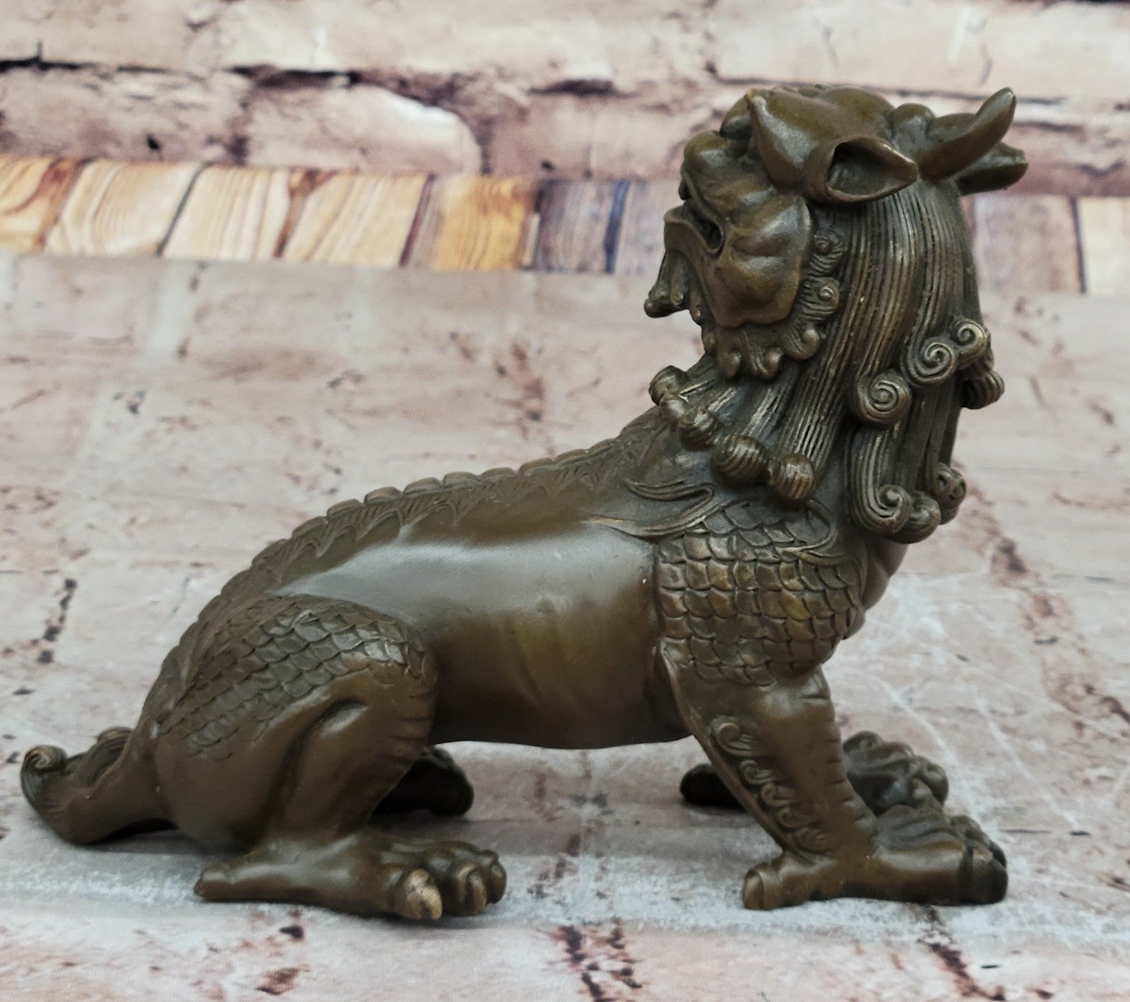 Exquisite Chinese Bronze Auspicious Lion Foo Dog Statue Signed Art