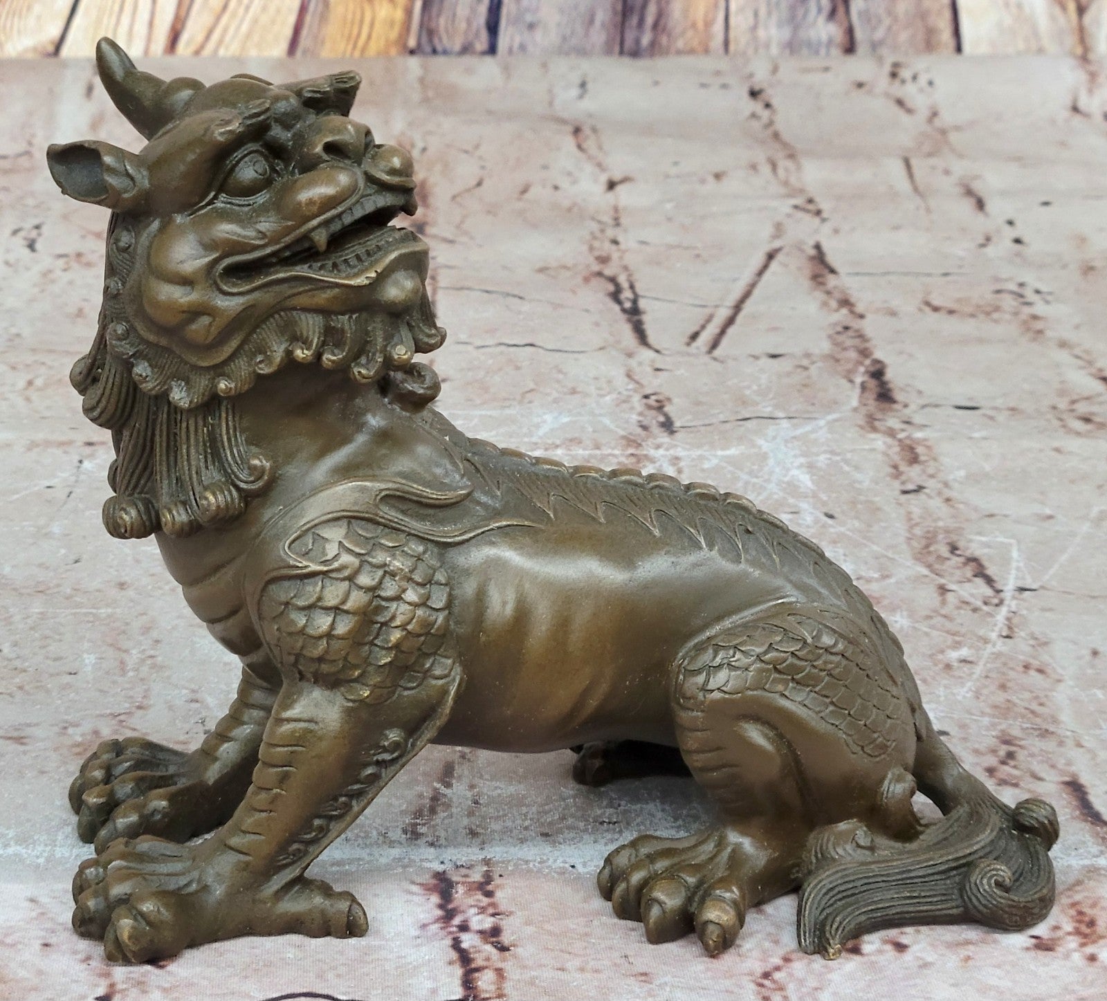 Exquisite Chinese Bronze Auspicious Lion Foo Dog Statue Signed Art