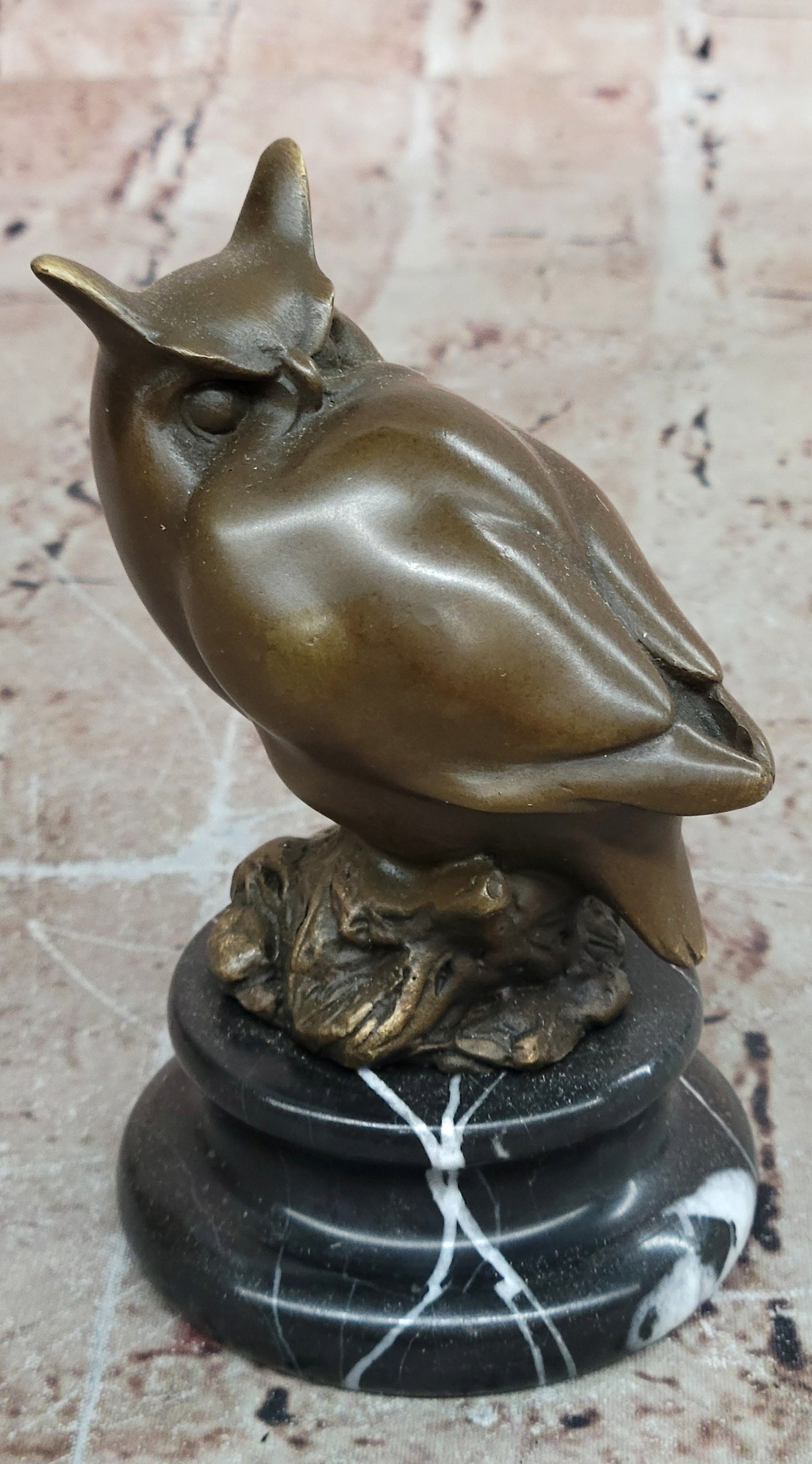 Hand Made Milo Bronze Owl Sculpture Marble Statue Abstract Modern Figurine
