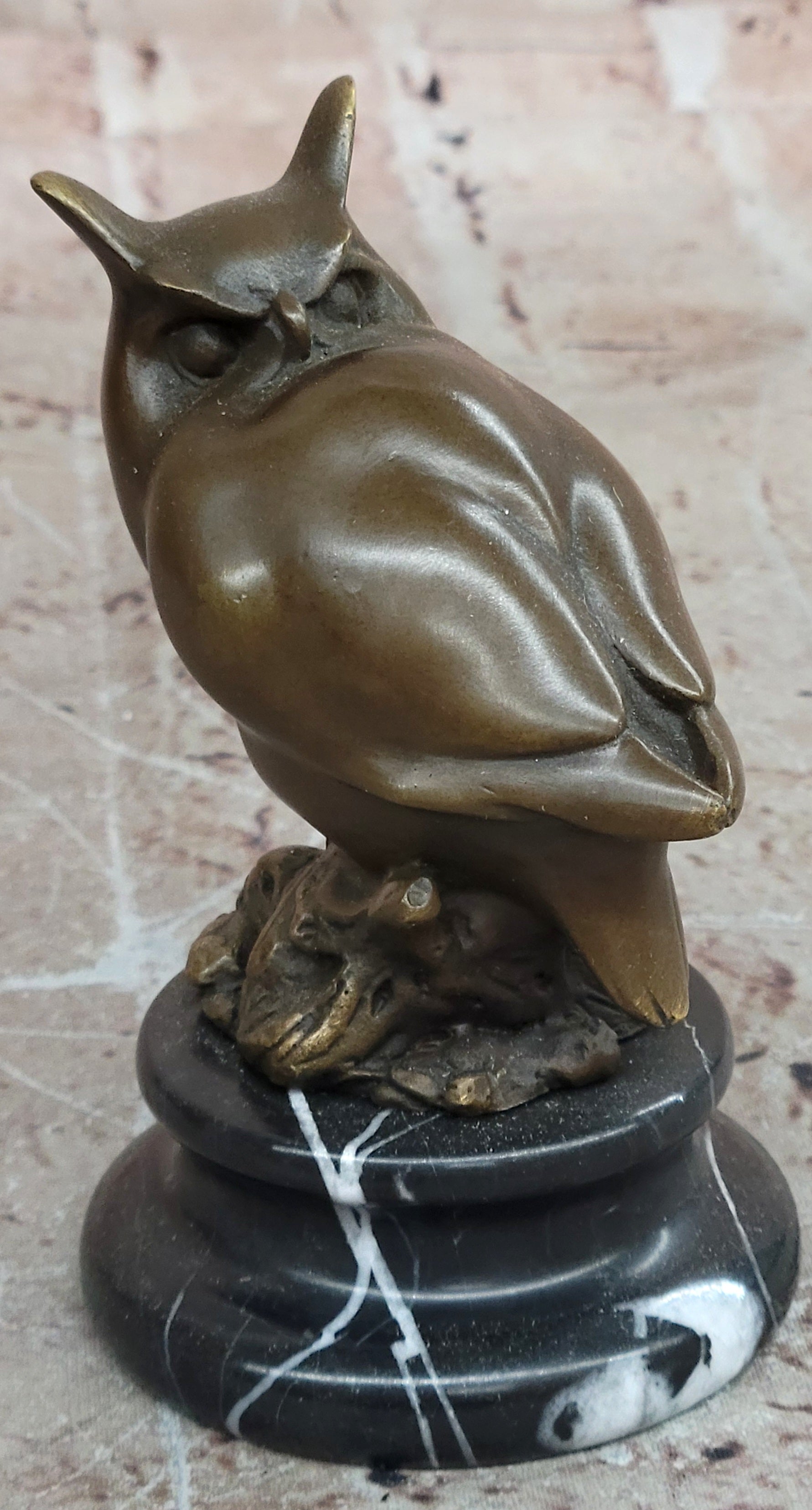 Hand Made Milo Bronze Owl Sculpture Marble Statue Abstract Modern Figurine
