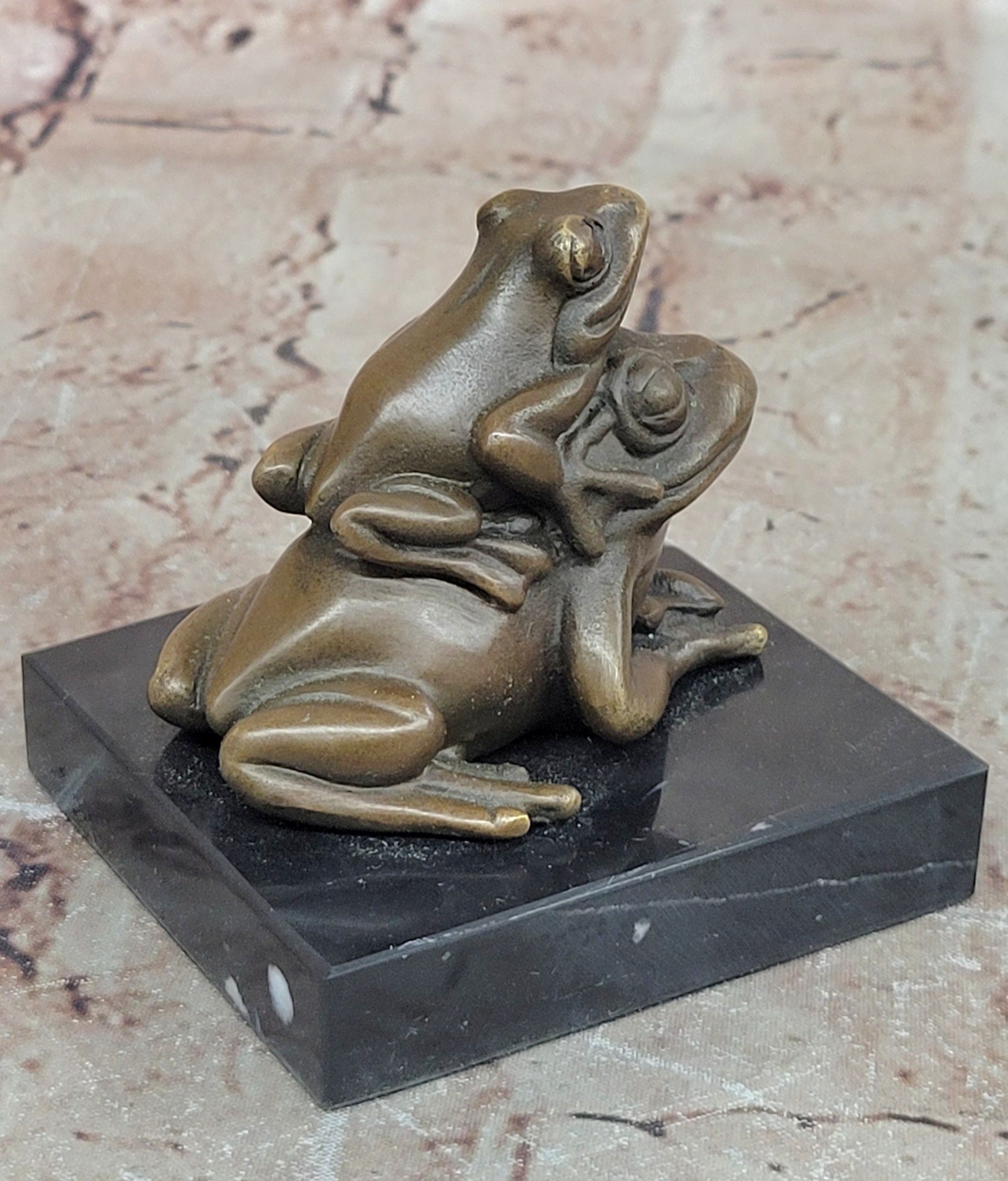 Genuine Vienna Bronze Mother Frog with Baby Collectible Sculpture Statue