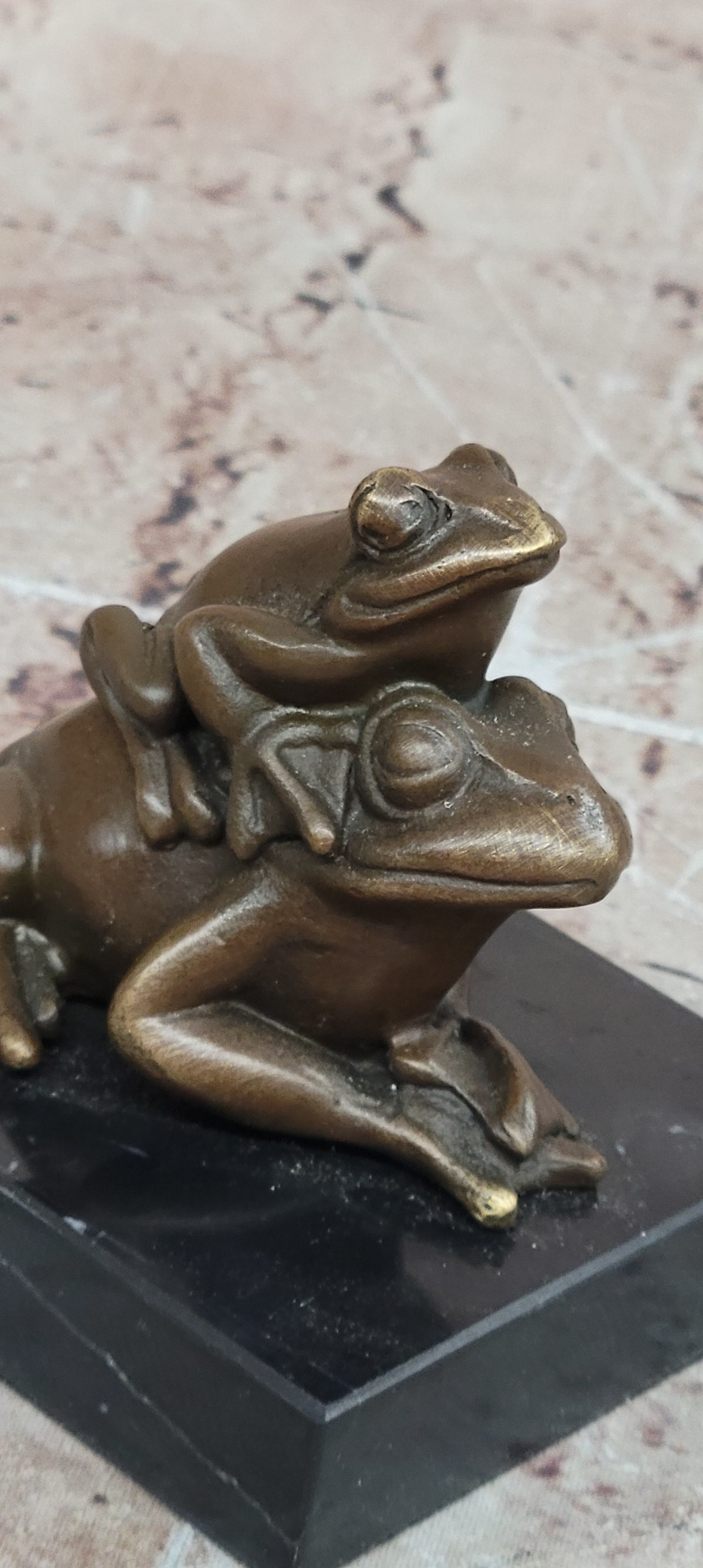 Genuine Vienna Bronze Mother Frog with Baby Collectible Sculpture Statue