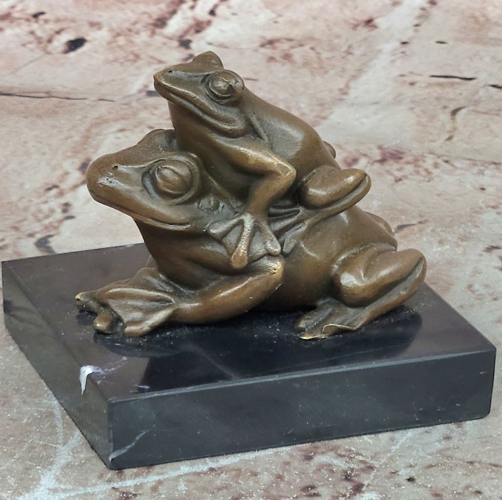 Genuine Vienna Bronze Mother Frog with Baby Collectible Sculpture Statue