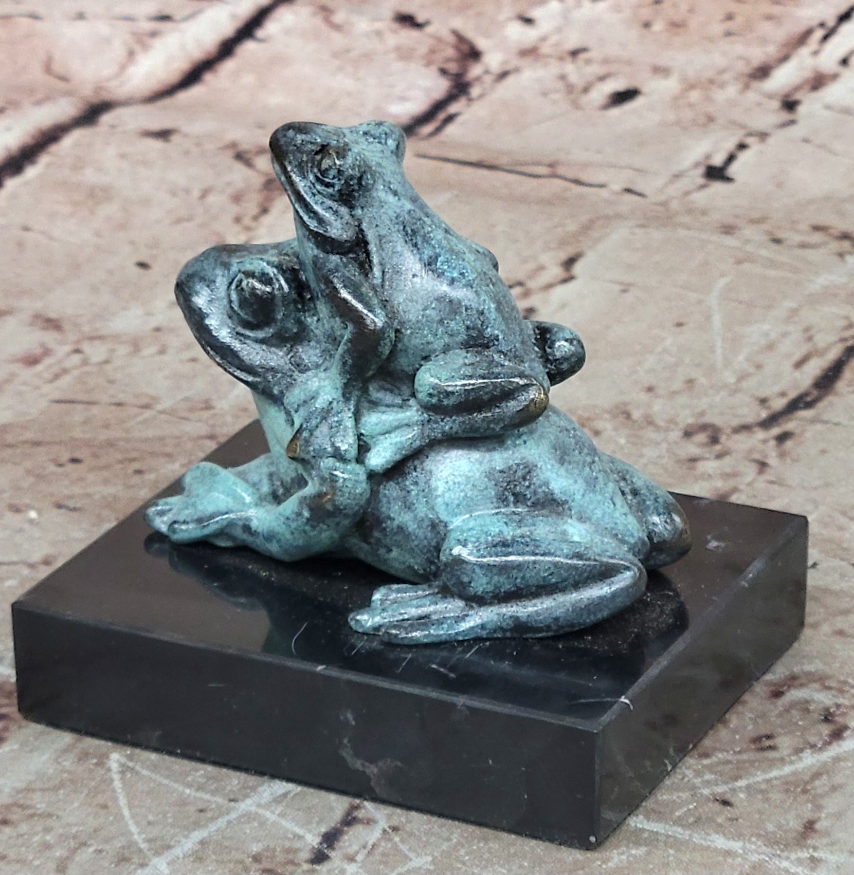 Bronze Frog Sculpture Signed Milo Mother And Baby Home Office Décor