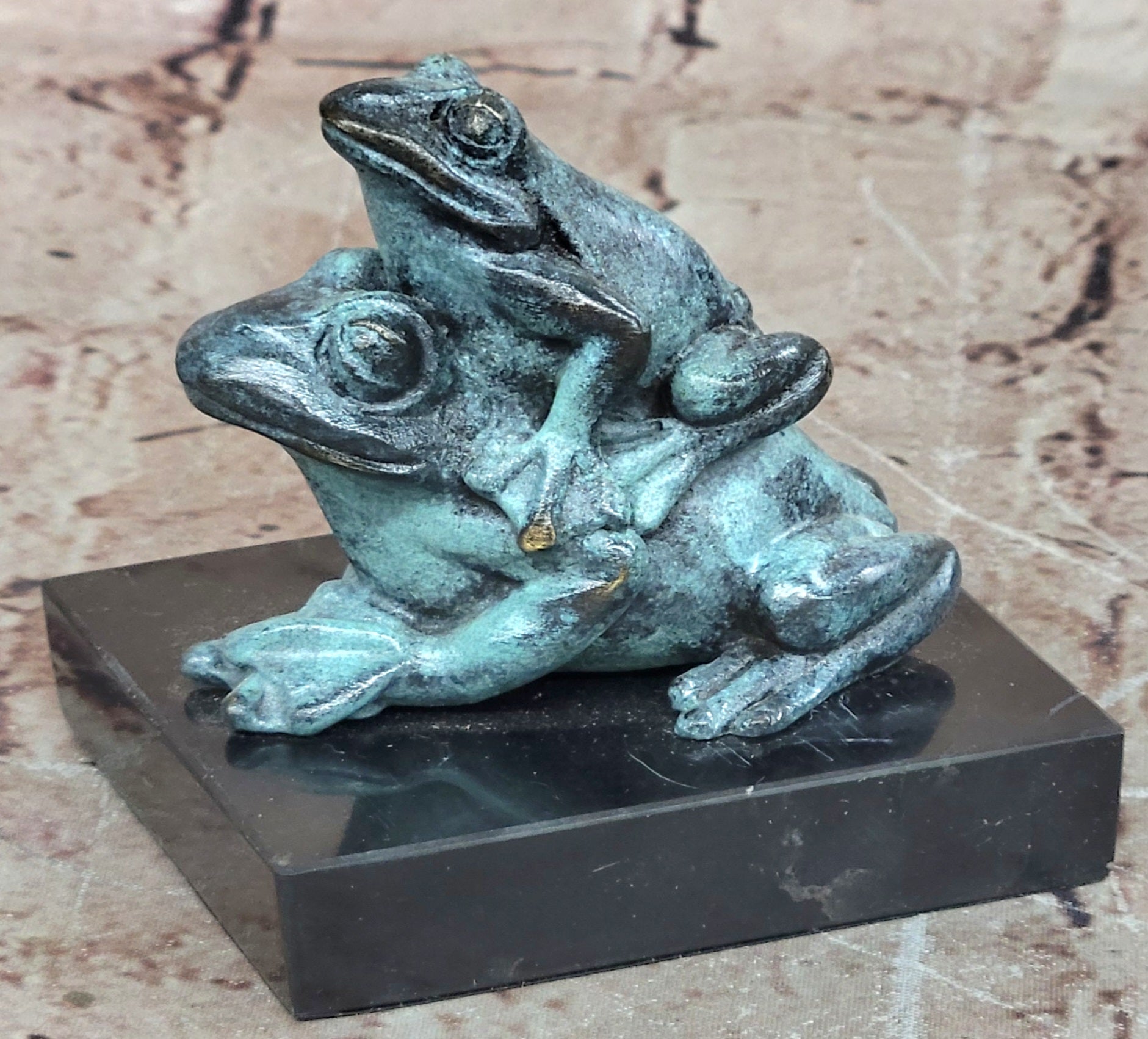 Bronze Frog Sculpture Signed Milo Mother And Baby Home Office Décor