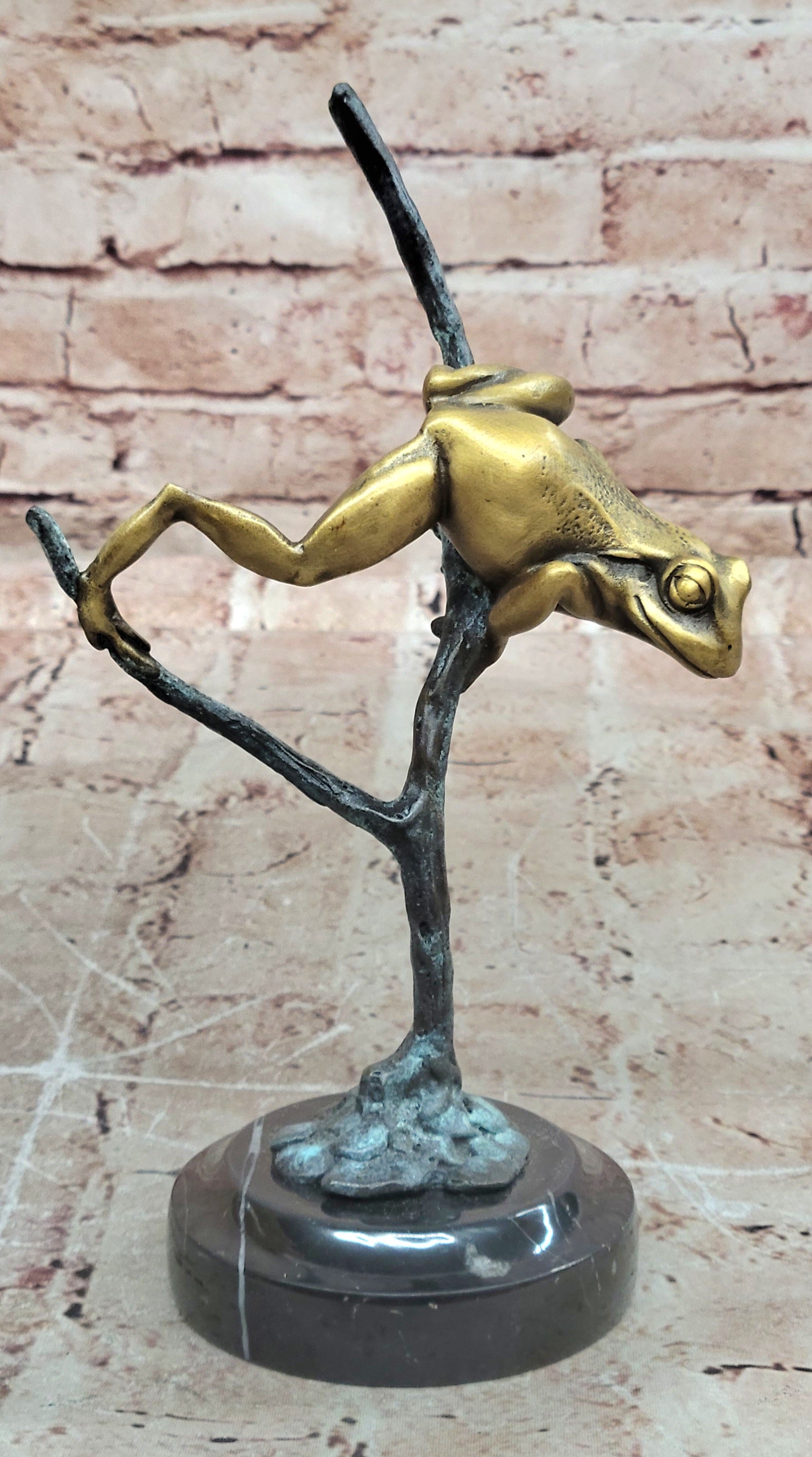 Signed Milo Bronze Frog Statue Marble Base Lost Wax Collectible