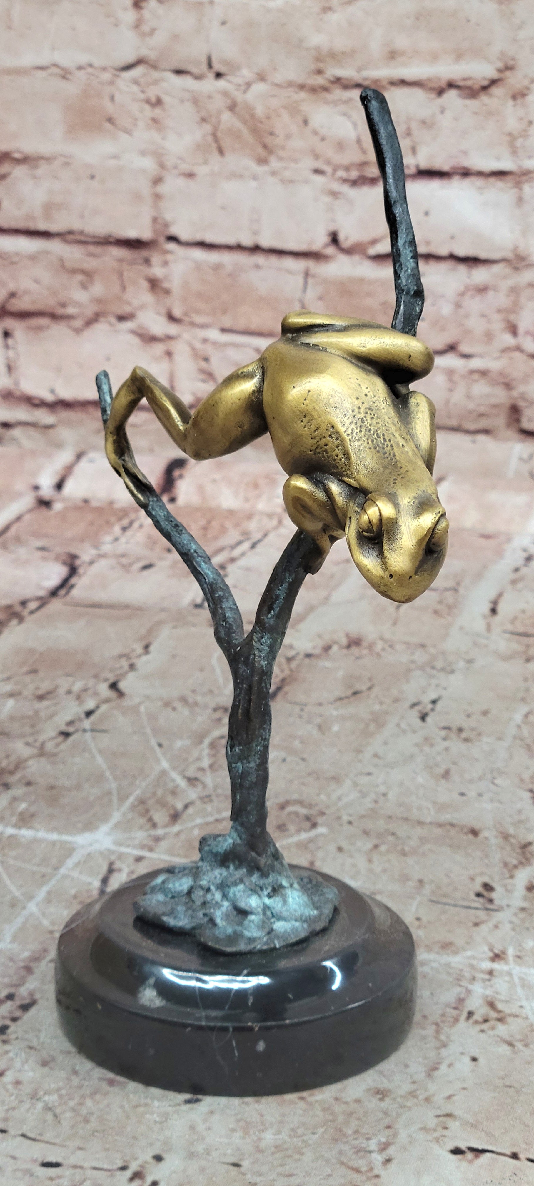 Signed Milo Bronze Frog Statue Marble Base Lost Wax Collectible