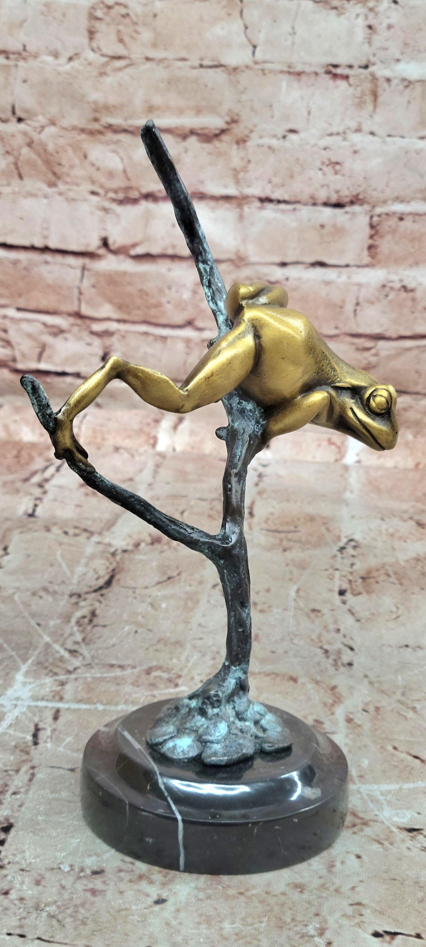 Signed Milo Bronze Frog Statue Marble Base Lost Wax Collectible