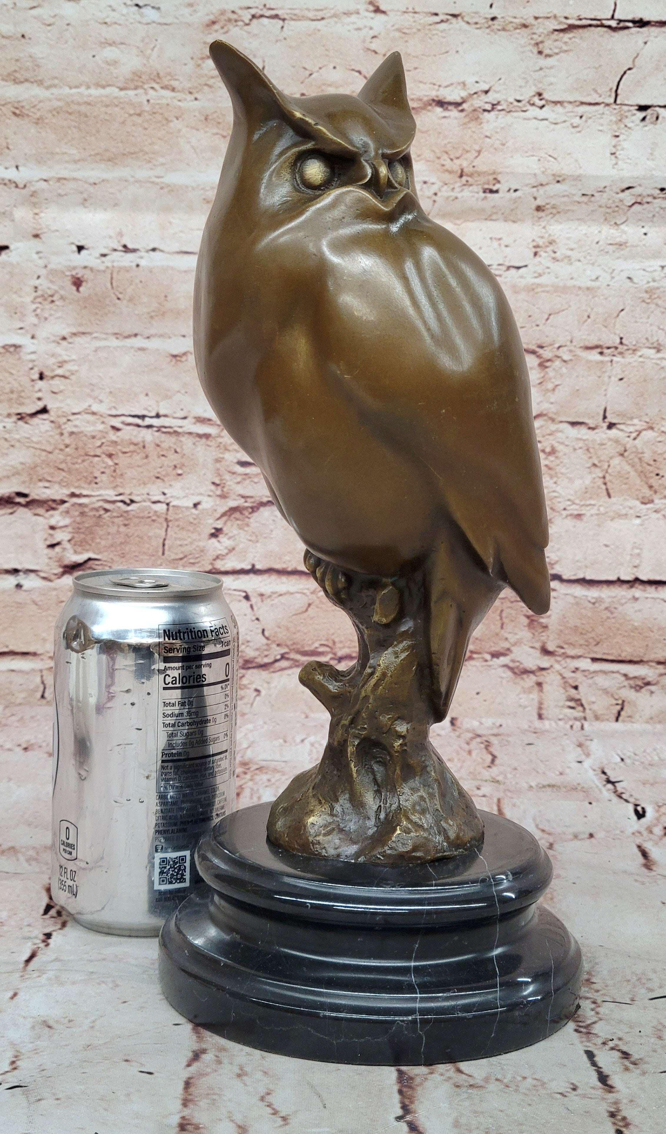 Owl On A Branch Wings Spread Collectible Gift Decor Bronze Sculpture Statue Hand