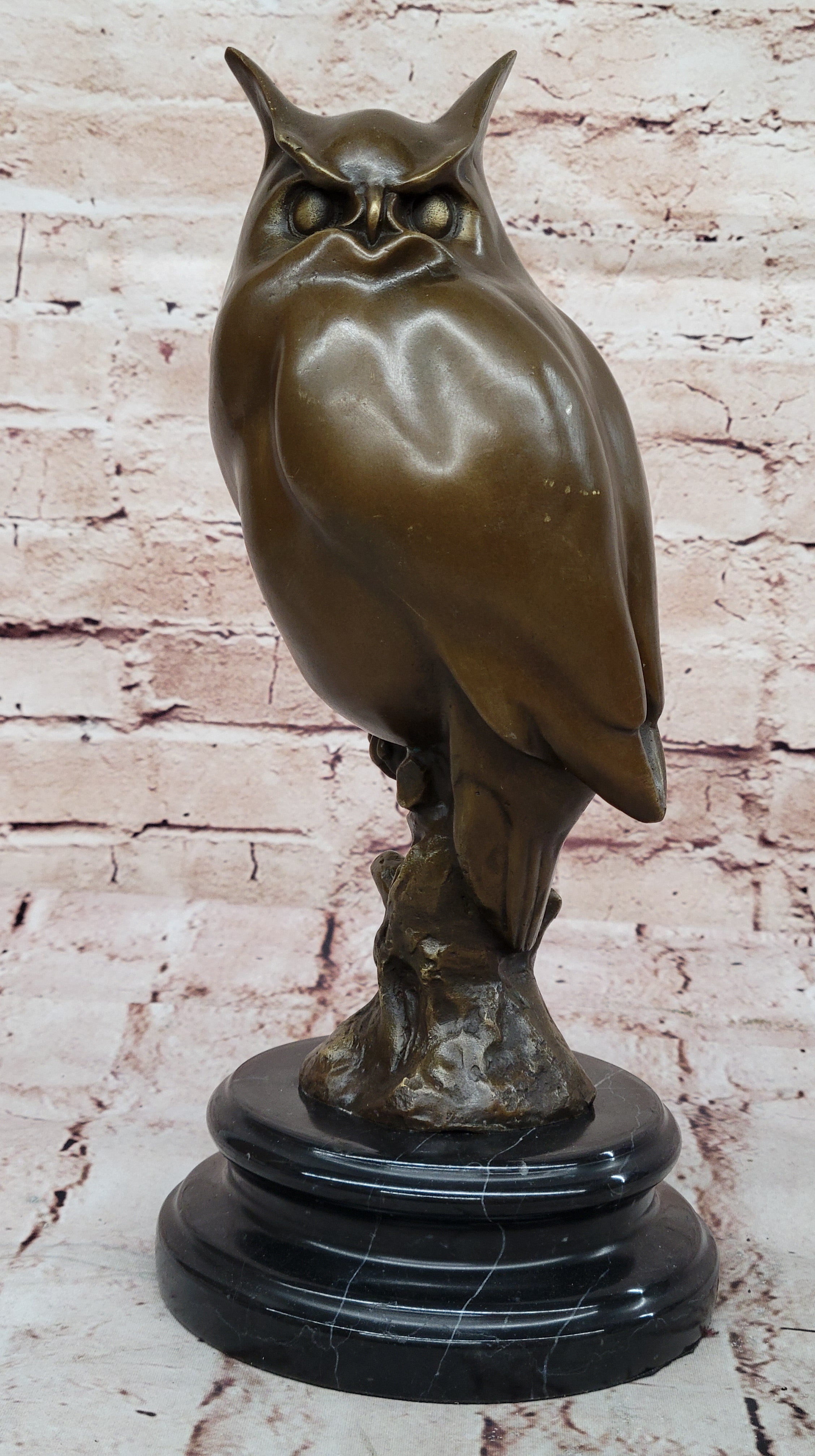 Owl On A Branch Wings Spread Collectible Gift Decor Bronze Sculpture Statue Hand