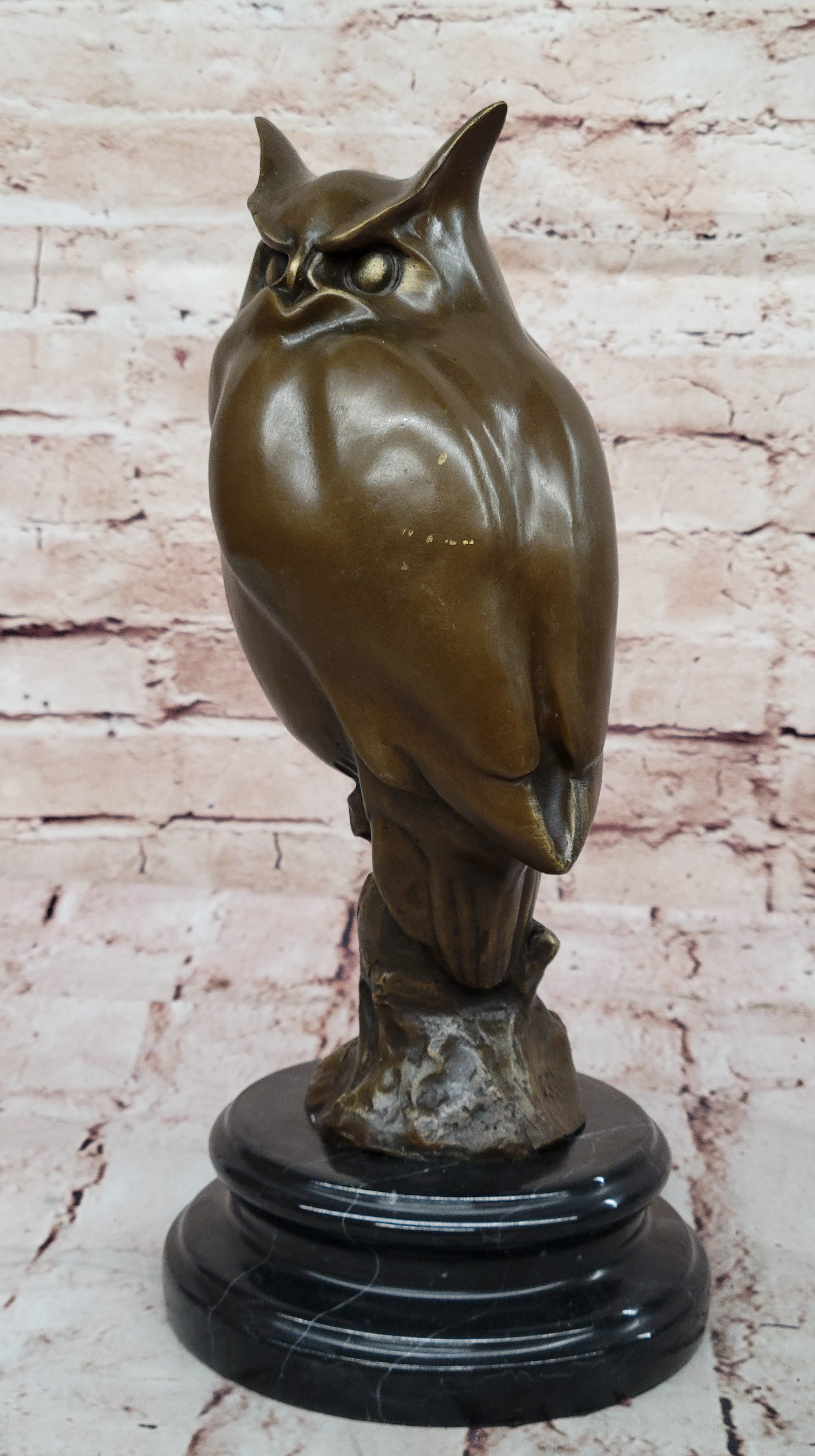 Owl On A Branch Wings Spread Collectible Gift Decor Bronze Sculpture Statue Hand