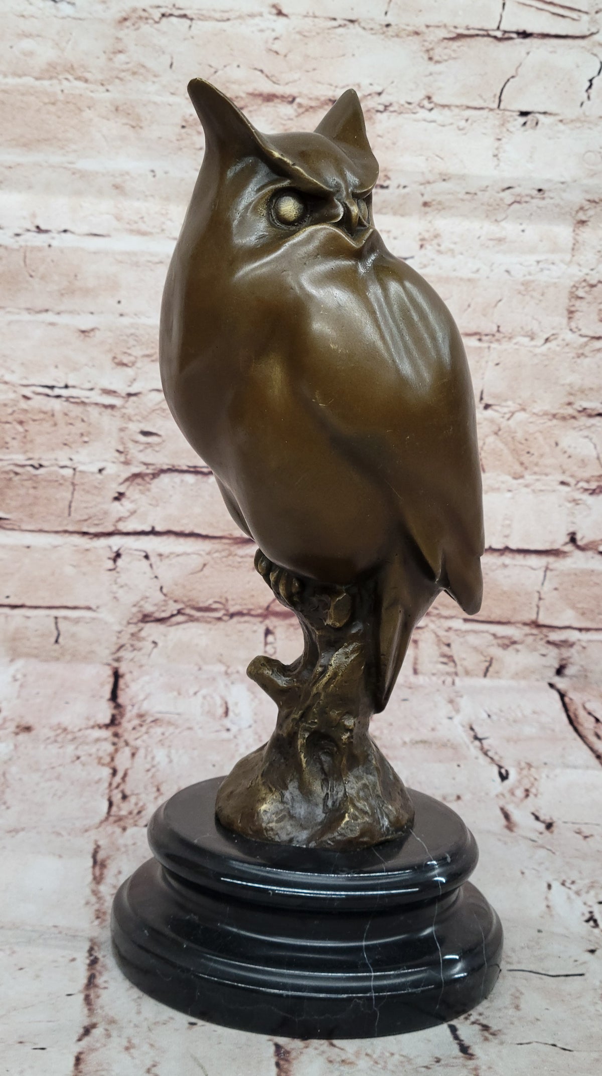 Owl On A Branch Wings Spread Collectible Gift Decor Bronze Sculpture Statue Hand