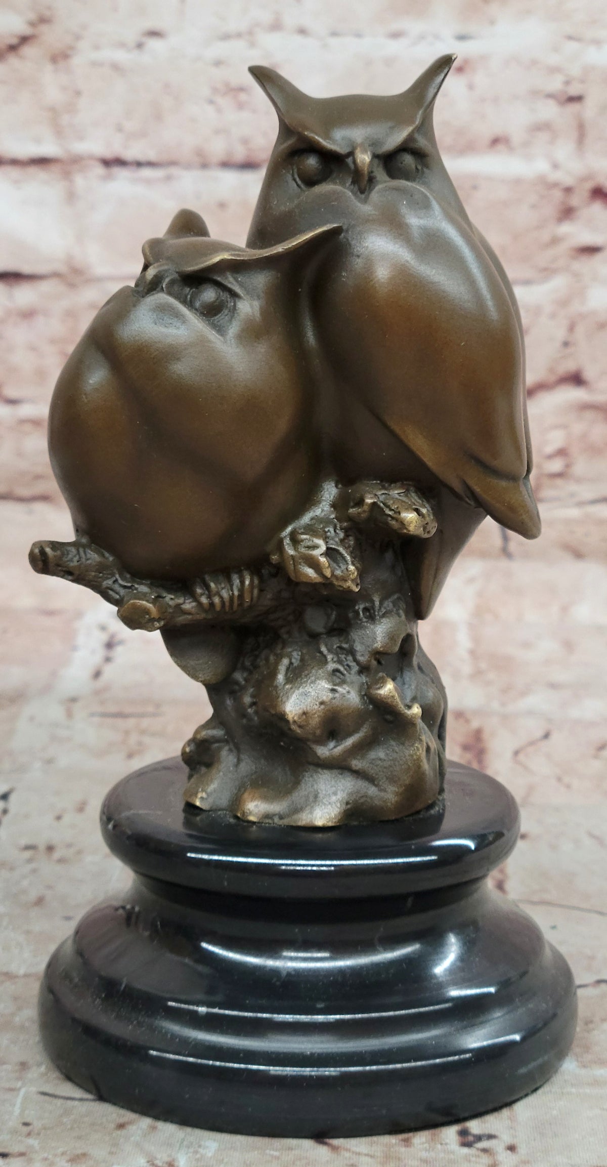 Bronze Two Owls Statue Signed Milo Hot Cast Wildlife Home Decoration