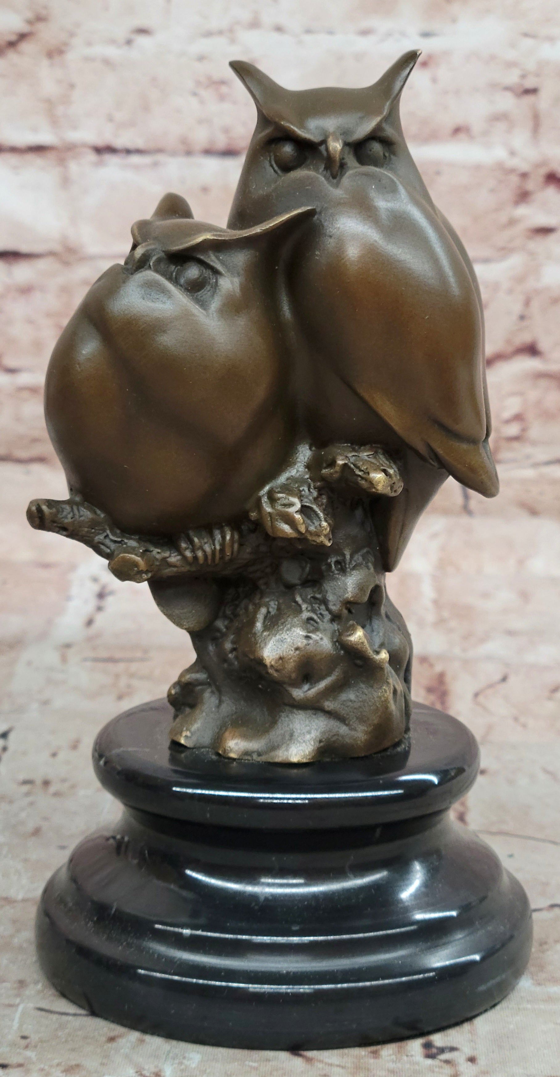 Bronze Two Owls Statue Signed Milo Hot Cast Wildlife Home Decoration