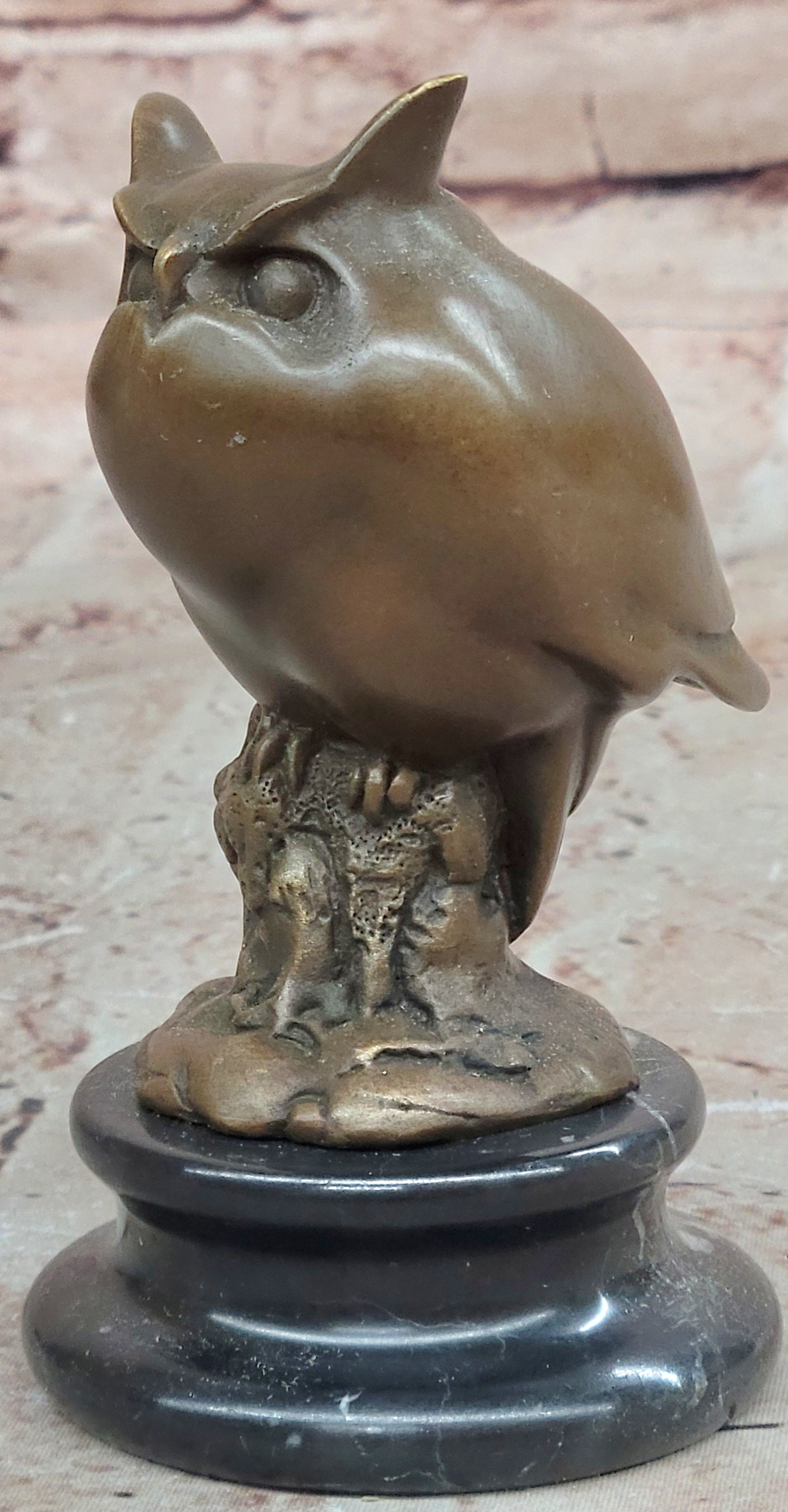 Signed Milo Bronze Owl Sculpture Marble Base Wildlife Animal Artwork