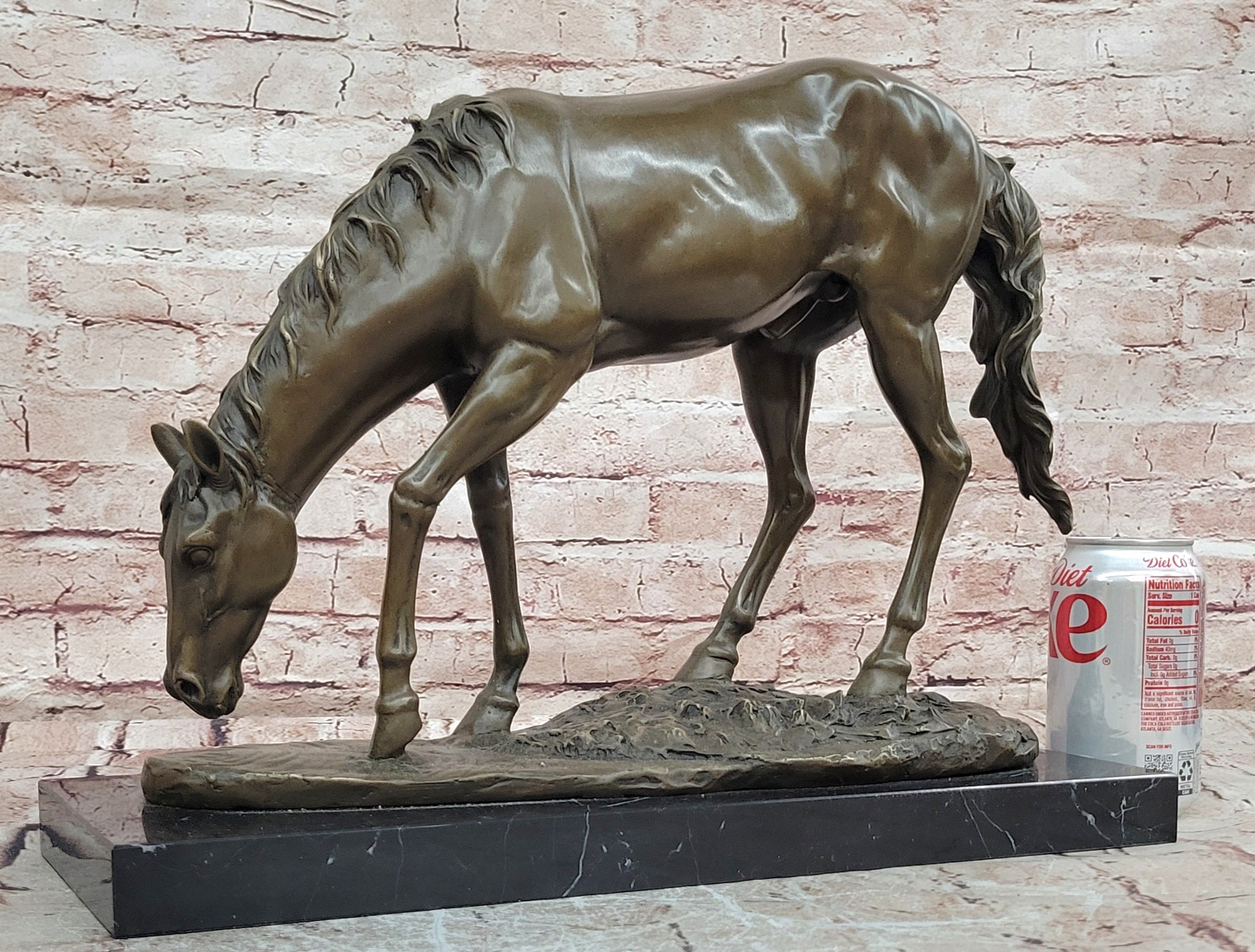 Majestic Bronze Standing Horse Statue Marble Pedestal Collectible Art