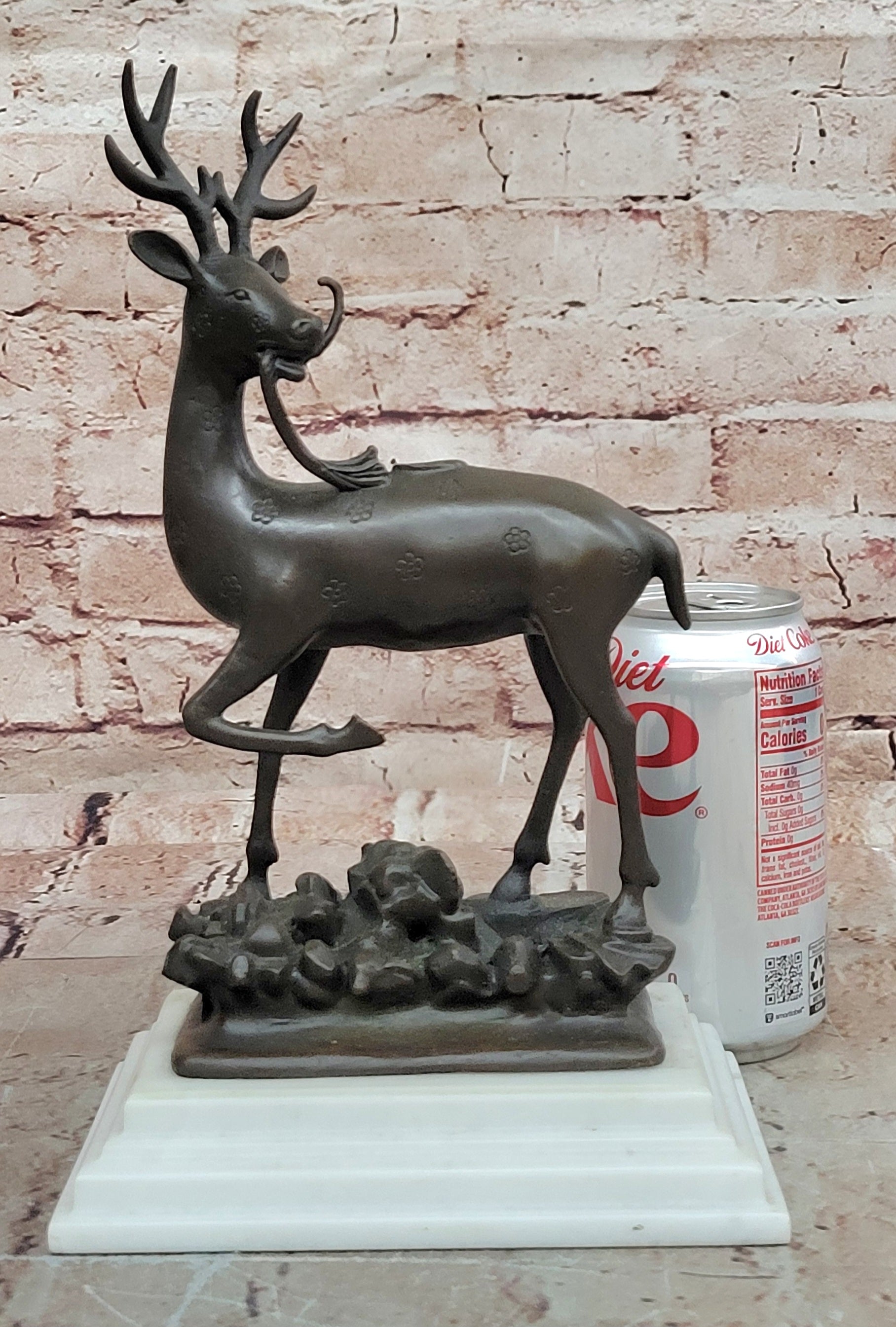 Bronze Caribou Stag Statue Hot Cast Marble Base Animal Artwork Gift Sale