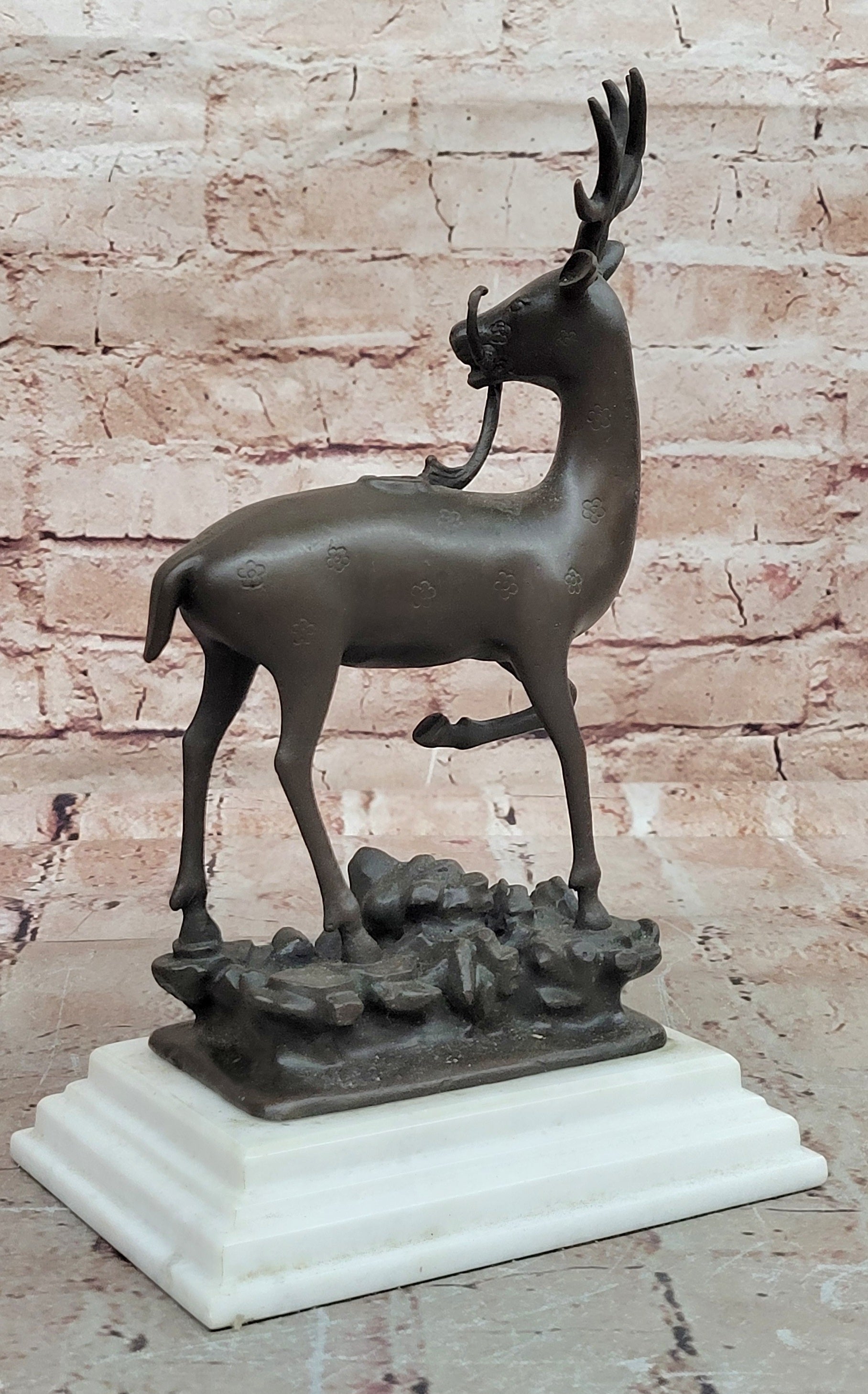 Bronze Caribou Stag Statue Hot Cast Marble Base Animal Artwork Gift Sale