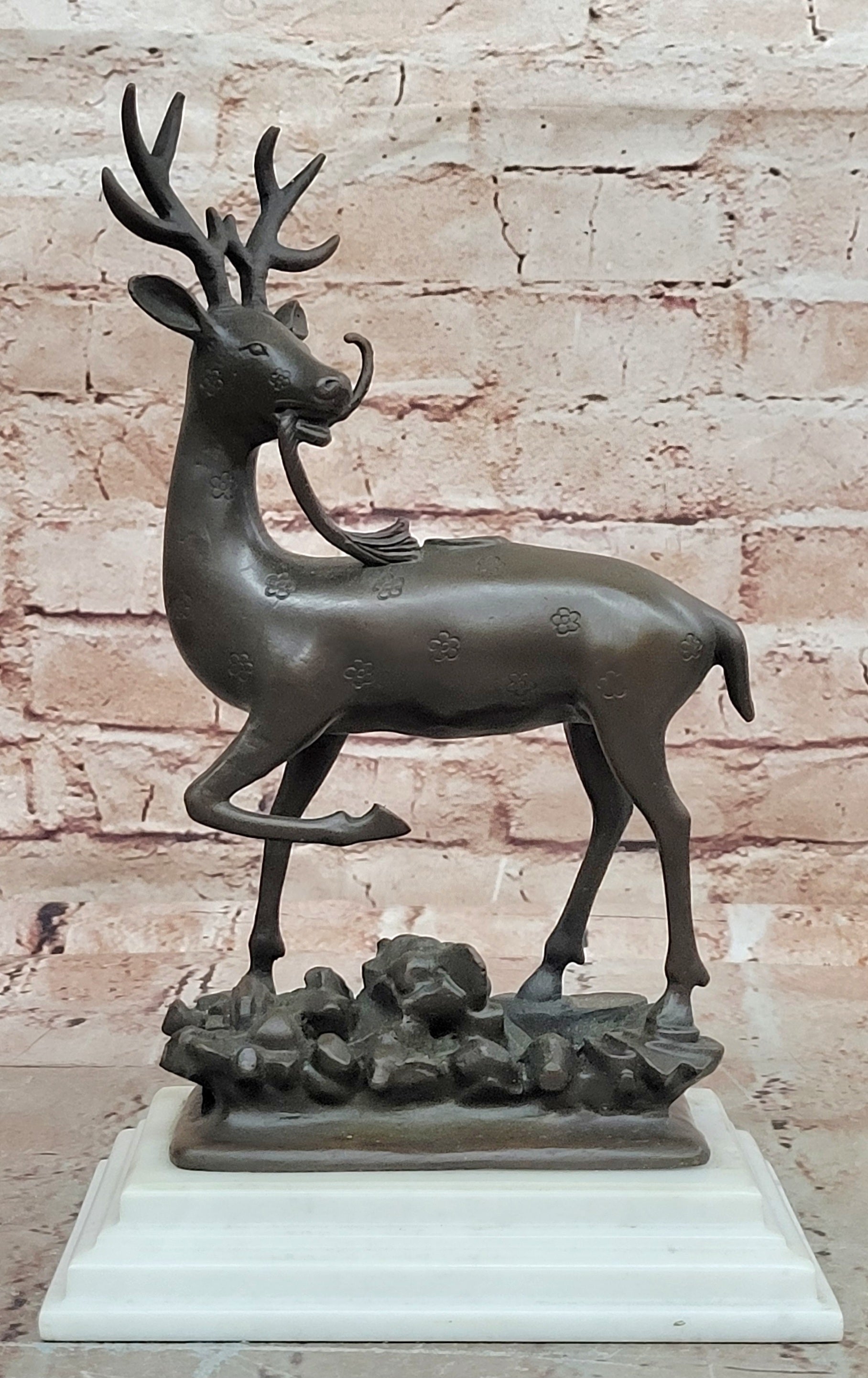 Bronze Caribou Stag Statue Hot Cast Marble Base Animal Artwork Gift Sale