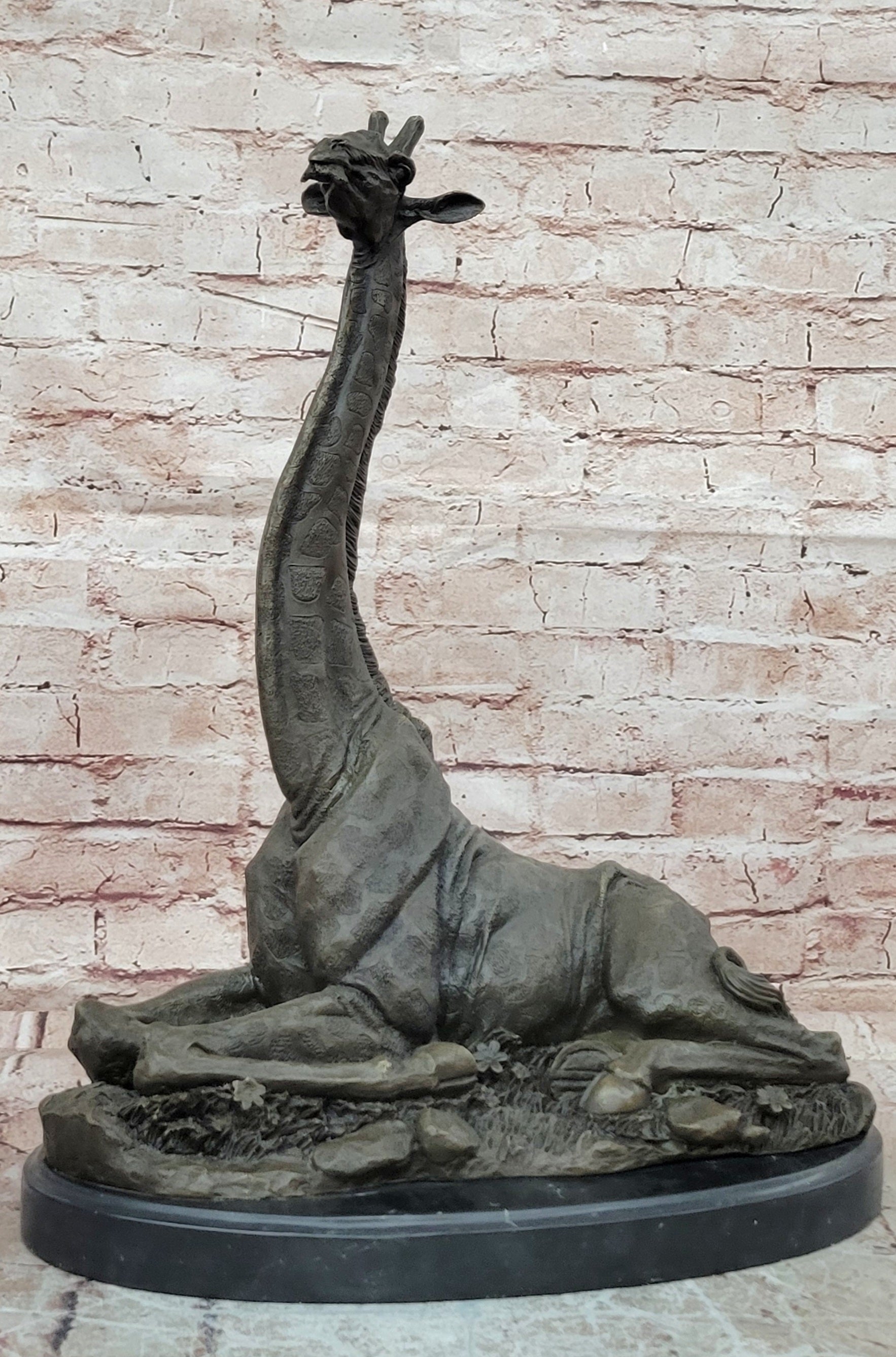 Bronze Wildlife Giraffe Sculpture Signed Nick Animal Statue Fine Art Piece Large