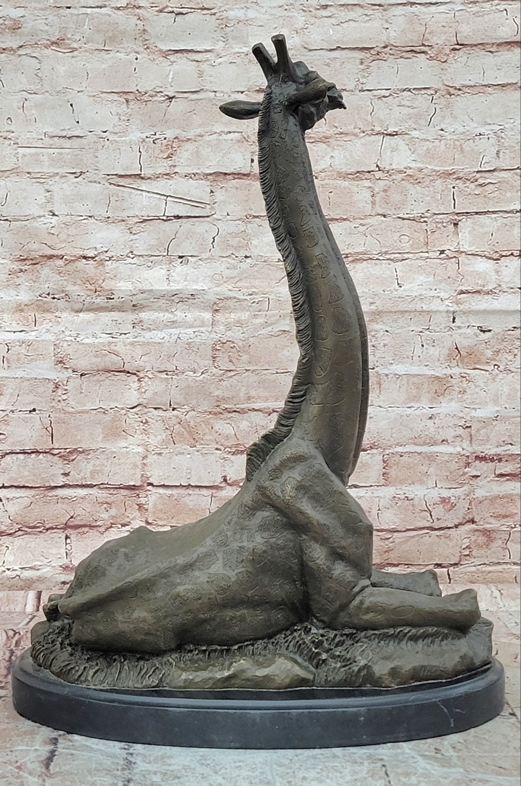 Bronze Wildlife Giraffe Sculpture Signed Nick Animal Statue Fine Art Piece Large