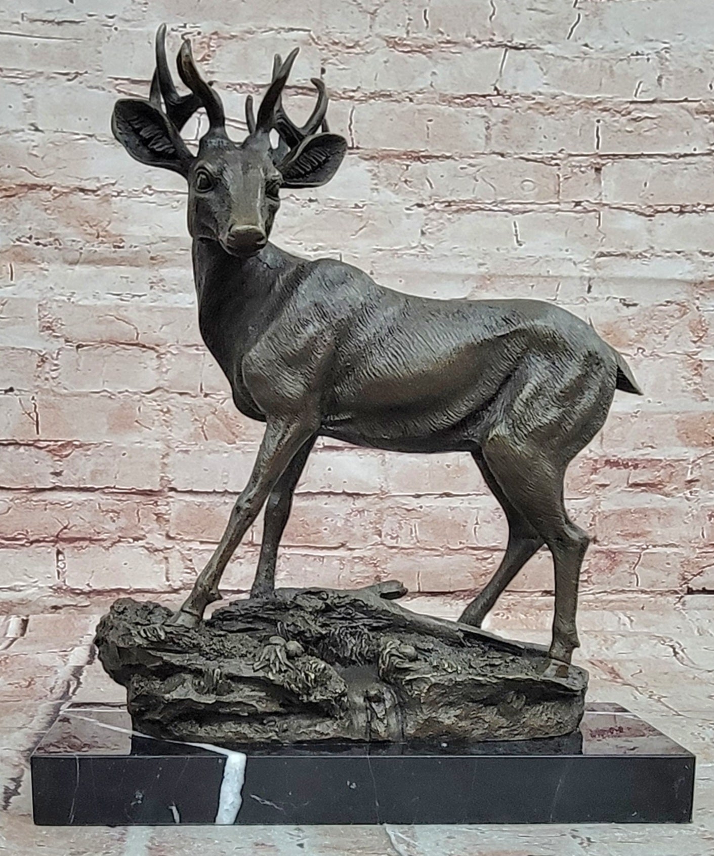 Mario Nick Bronze Deer Figurine Standing Stag Sculpture Fine Art Decor