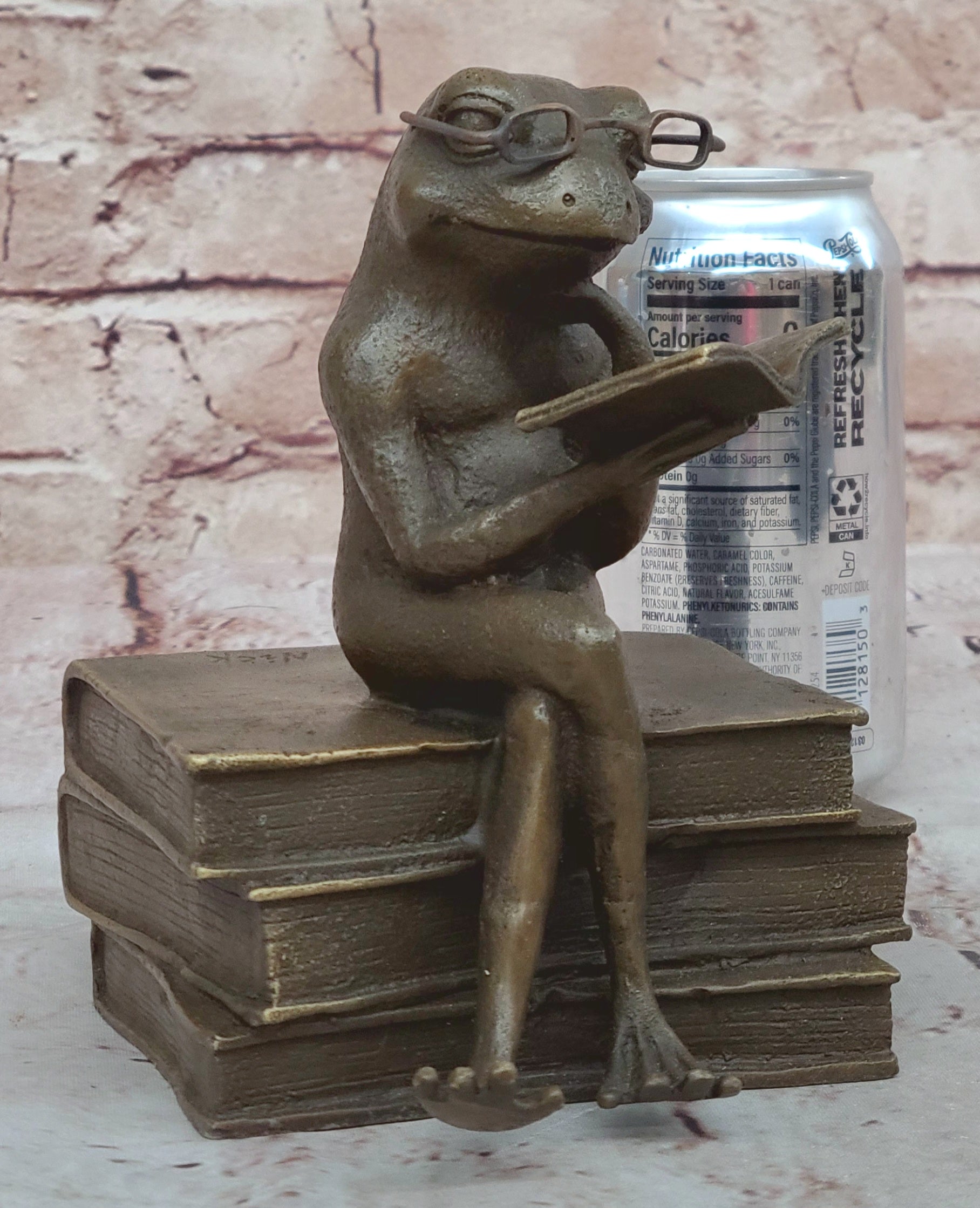 Bronze Frog on Stack of Books Reading a Book ~ Fantastic Patina ~ Frog Collectors