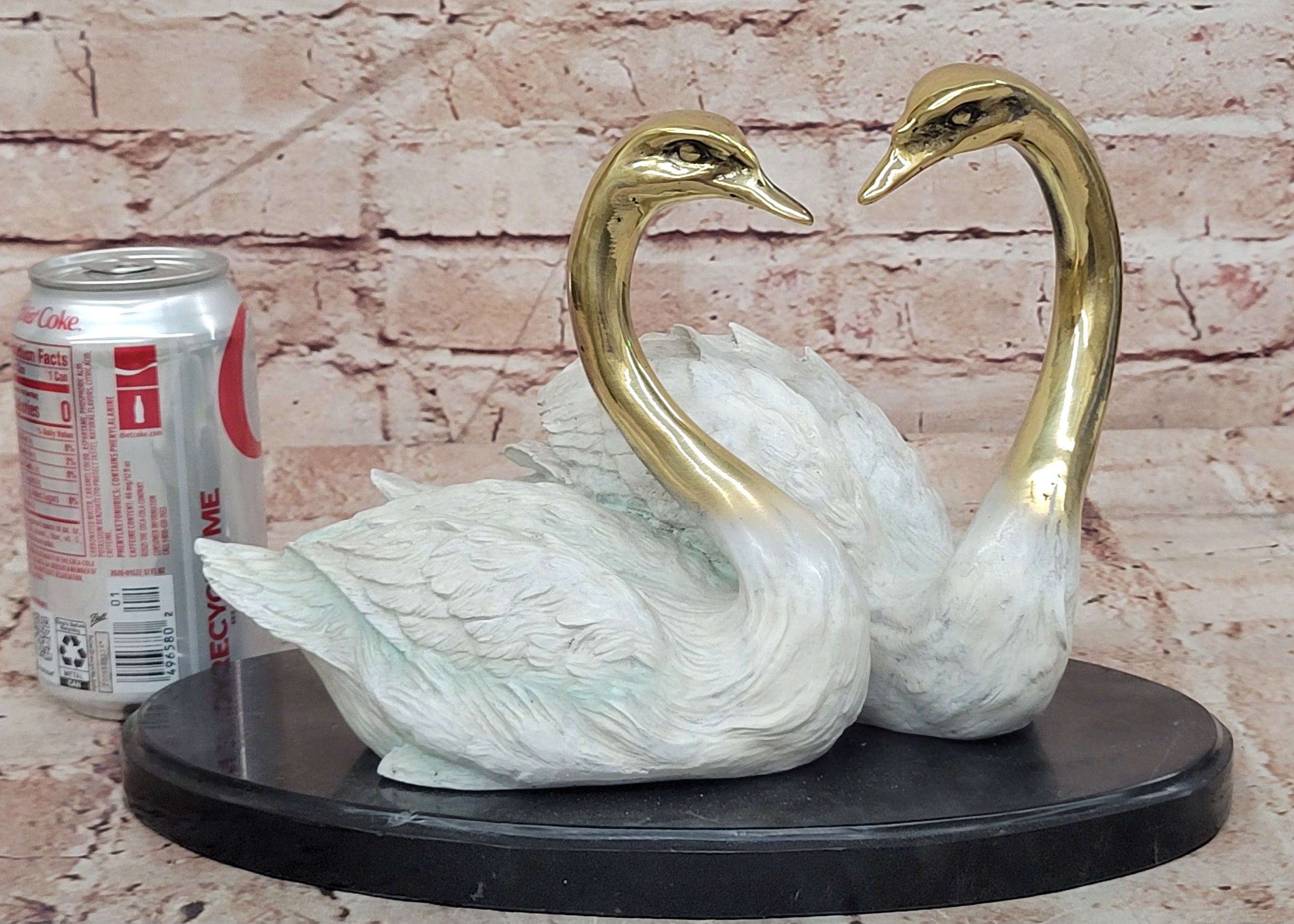 Bronze Swan Couple Figurine Signed Milo Romantic Home Decor Art Sculpture