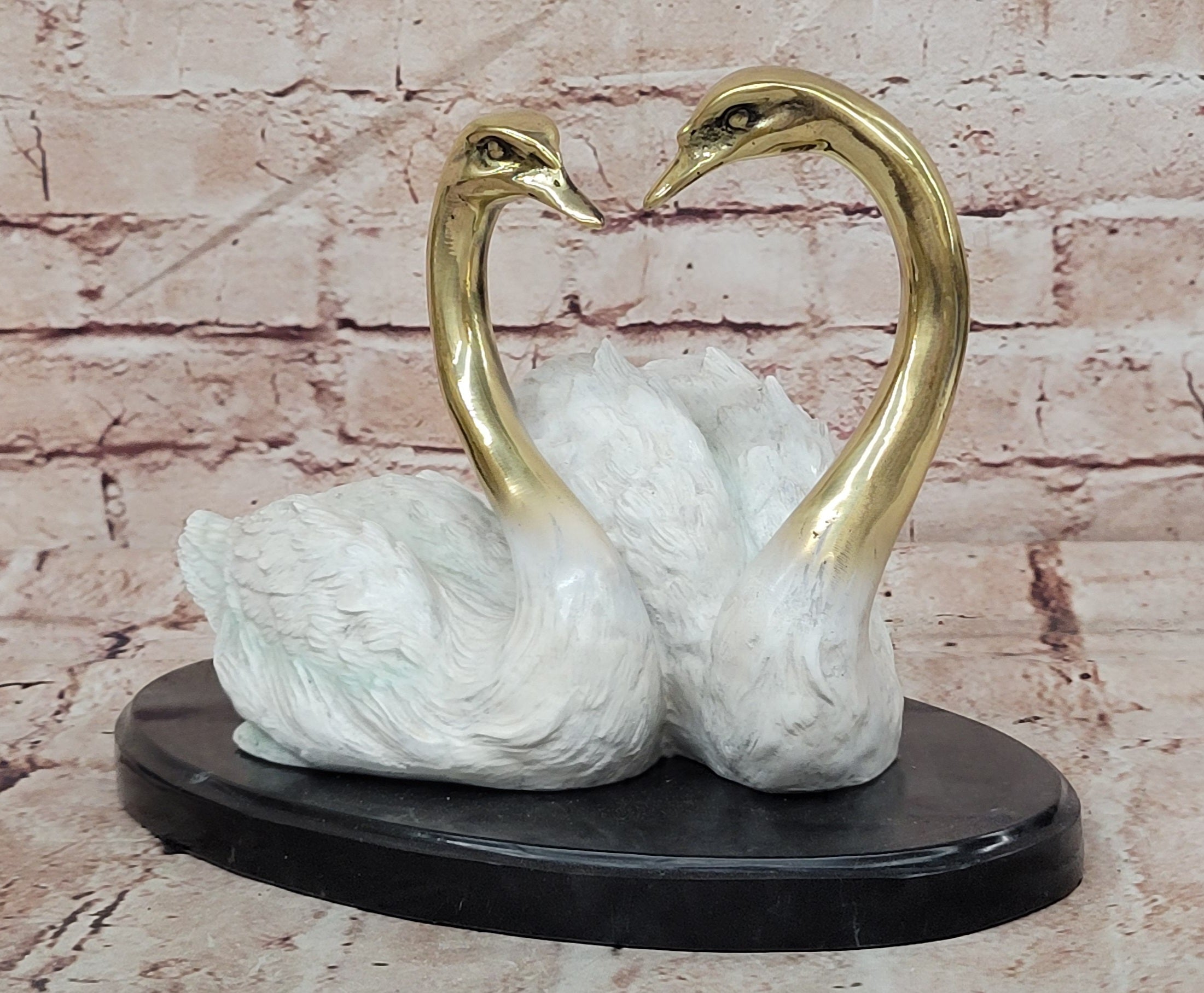 Bronze Swan Couple Figurine Signed Milo Romantic Home Decor Art Sculpture