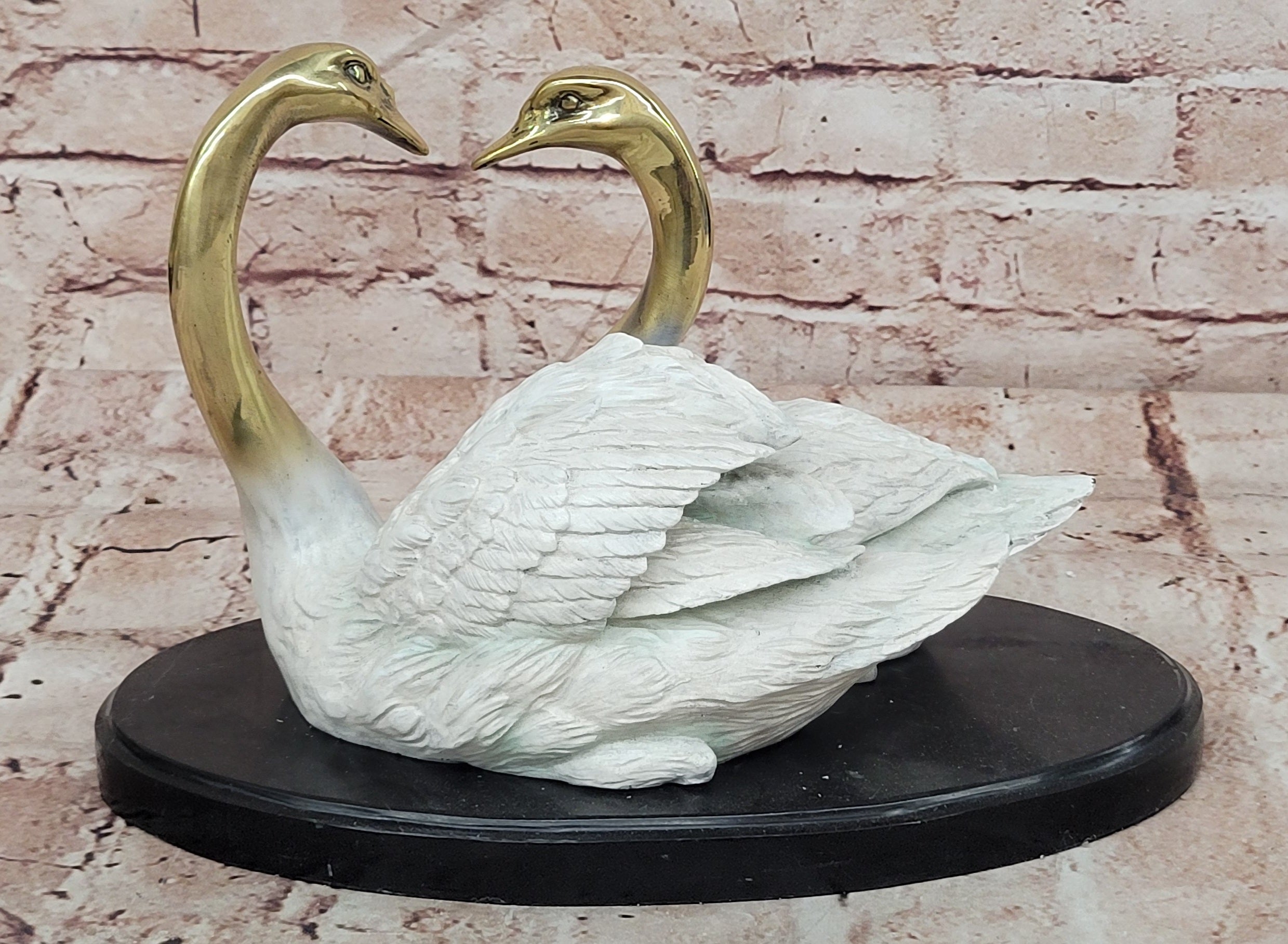 Bronze Swan Couple Figurine Signed Milo Romantic Home Decor Art Sculpture